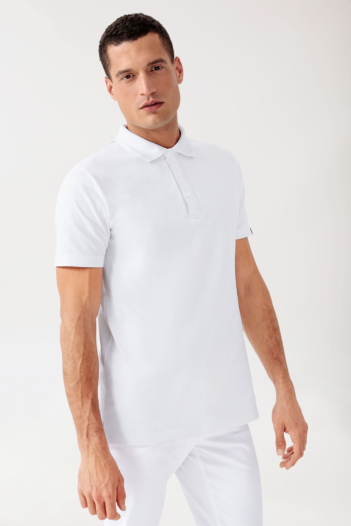 COMFY FLEX Shirt Stretch Homme - Col polo blanc, Vue de face 