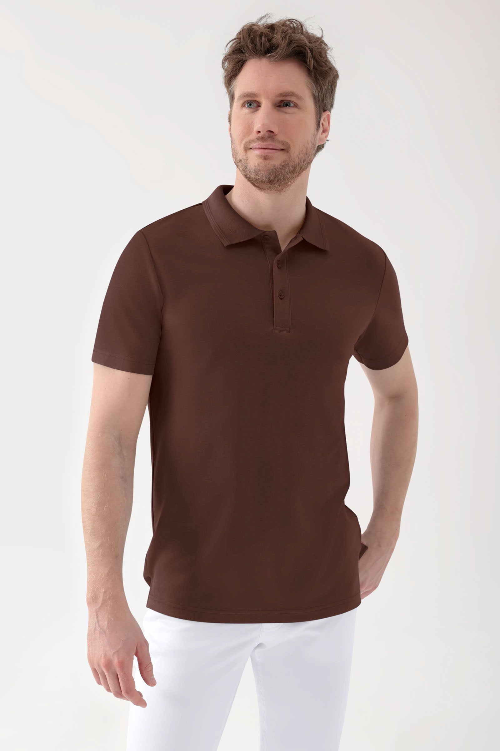 COMFY FLEX Shirt Stretch Homme - Col polo coffee