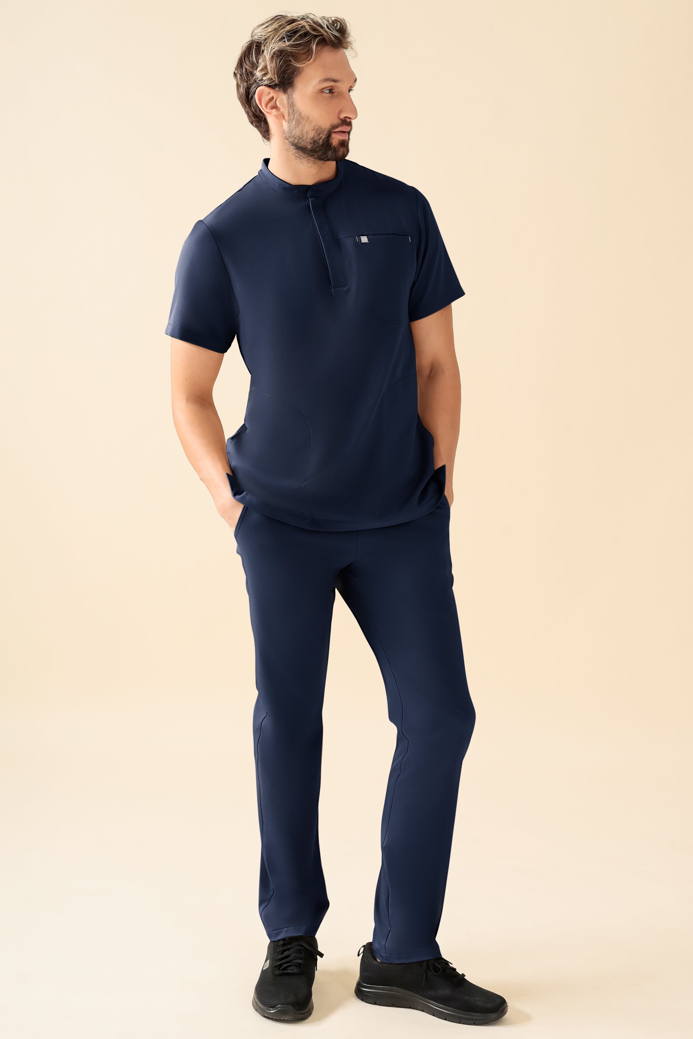 KAERE Tunique Homme - Col officier bleu navy