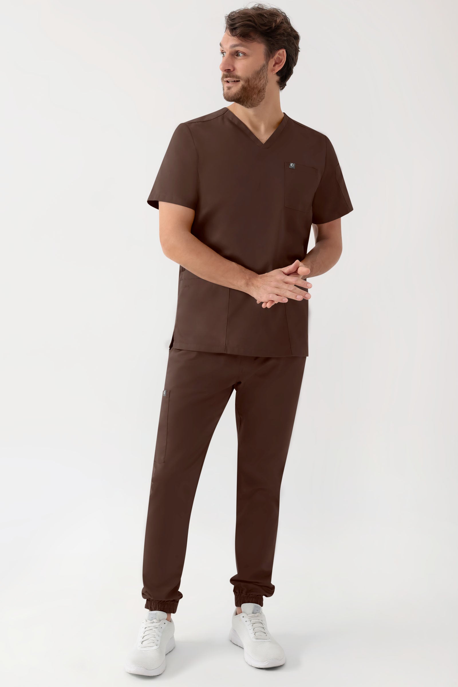 GREEN Tunique Stretch Homme - Décolleté V coffee