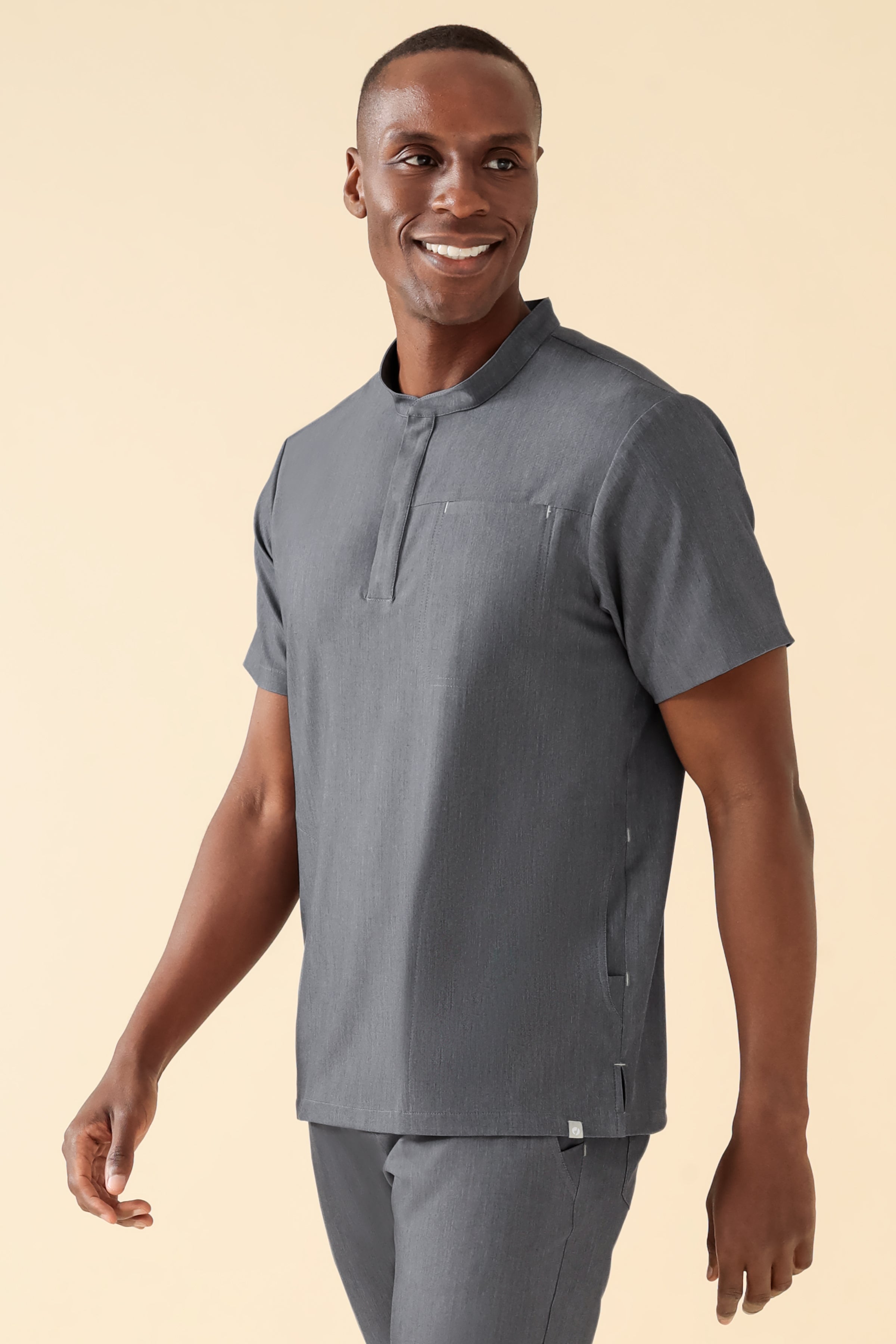 KAERE Tunique Homme - Col officier gris chiné