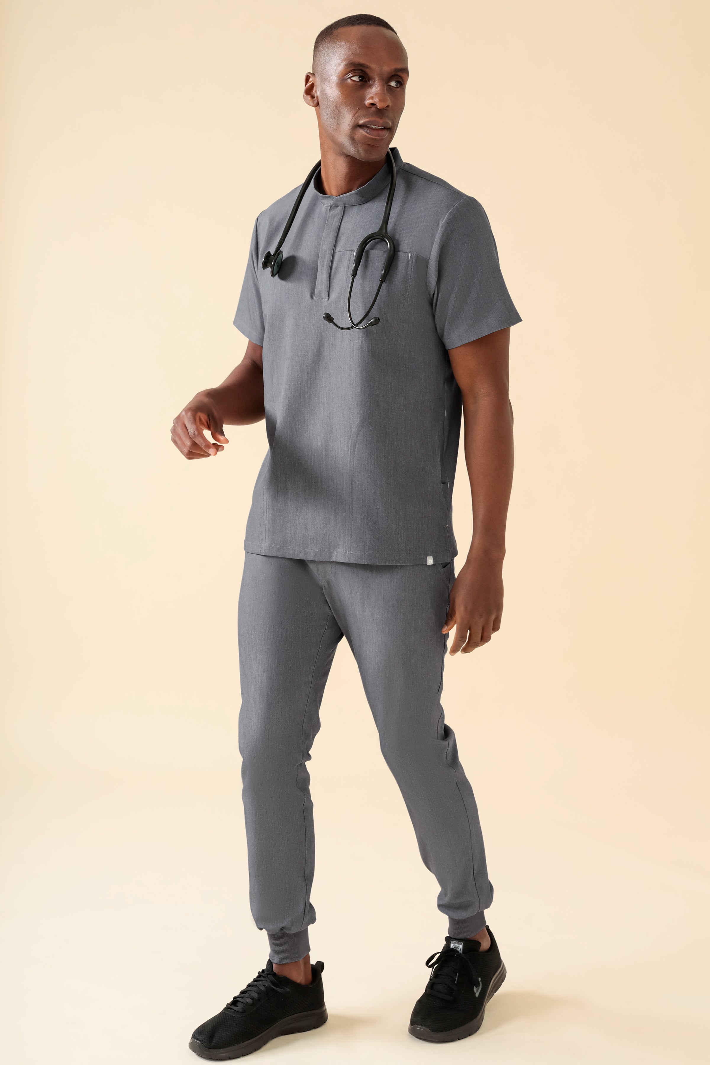 KAERE Tunique Homme - Col officier gris chiné