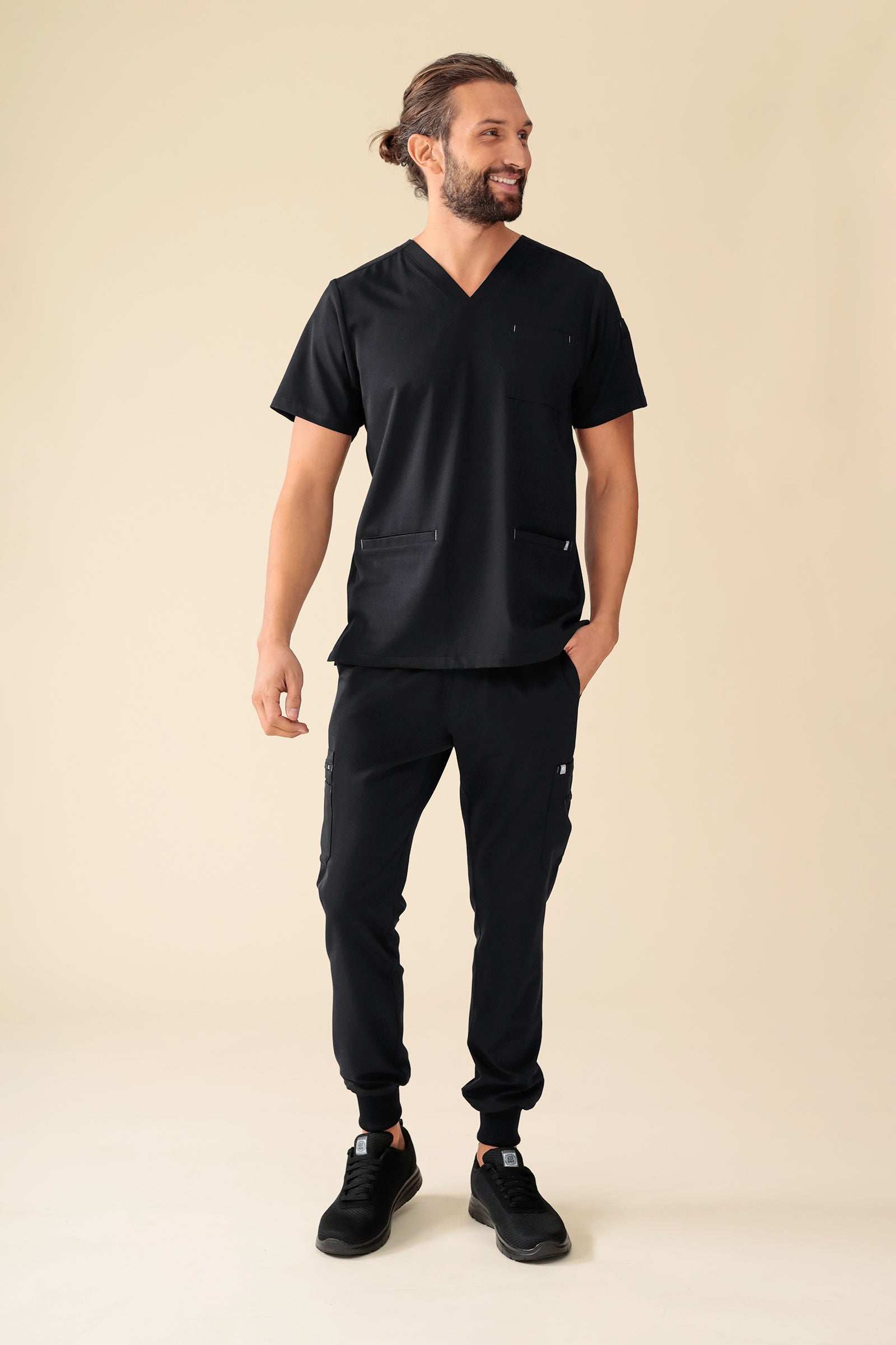KAERE Tunique Homme - Lot de 3 - Col V noir, Vue de face 