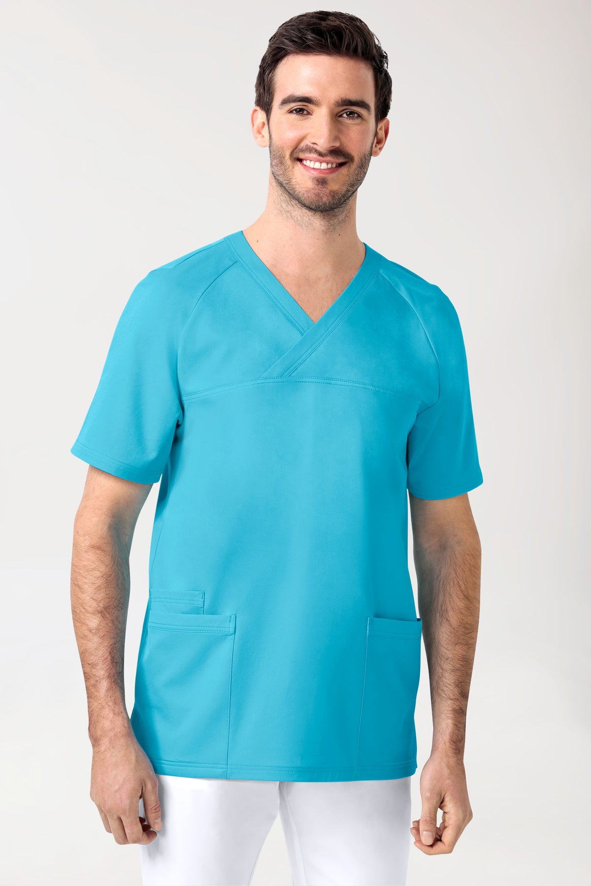 Move Stretch Tunique Homme - Col V turquoise, Vue de face 