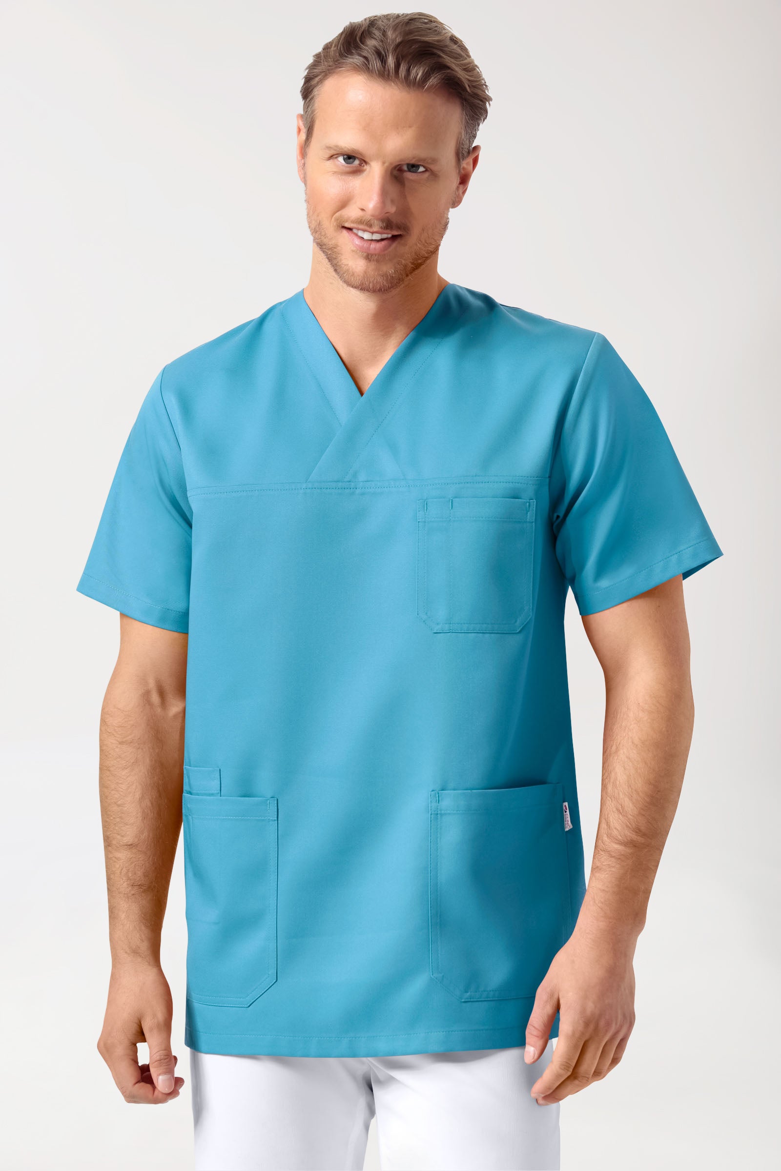GREEN Tunique Homme - Col V turquoise foncé, Vue de face 