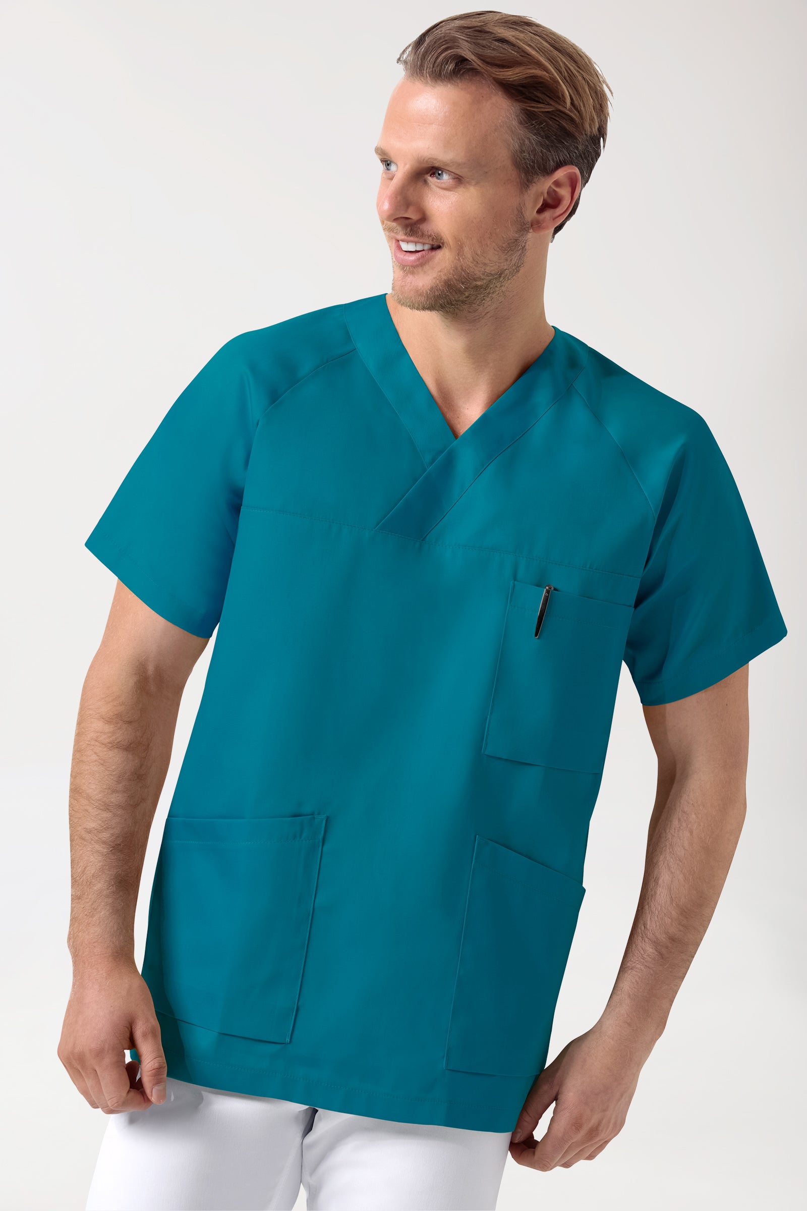 CORE Tunique Homme - Lot de 3 - Col V vert pétrole, Vue de face 