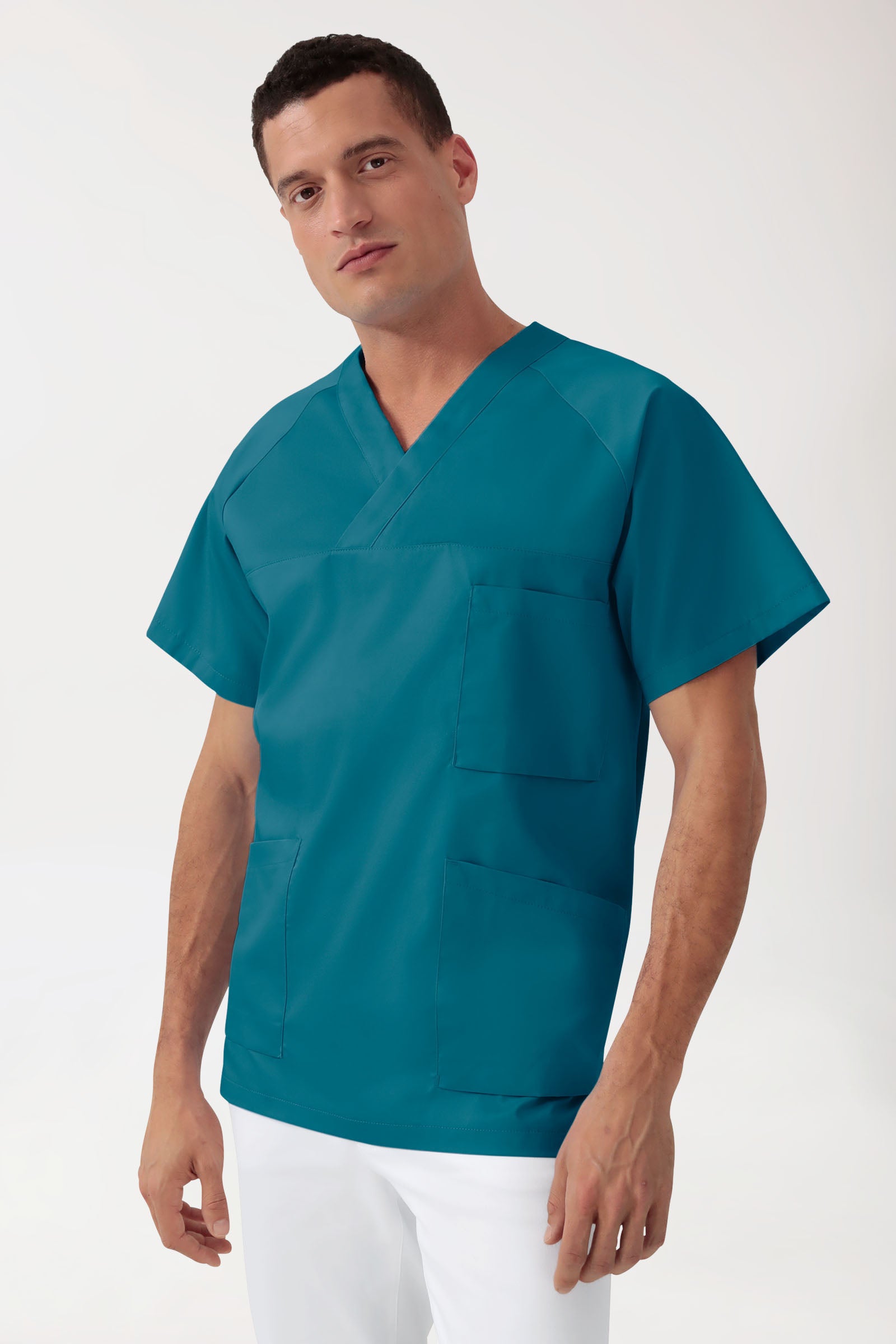LA tunique médicale homme - Décolleté V pétrole, Vue de face 