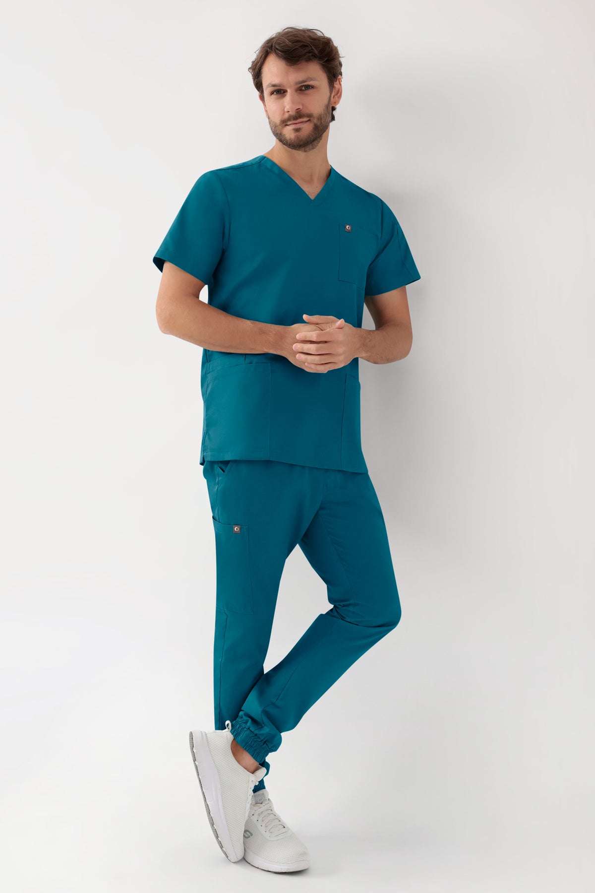 GREEN Tunique Stretch Homme - Décolleté V pétrole