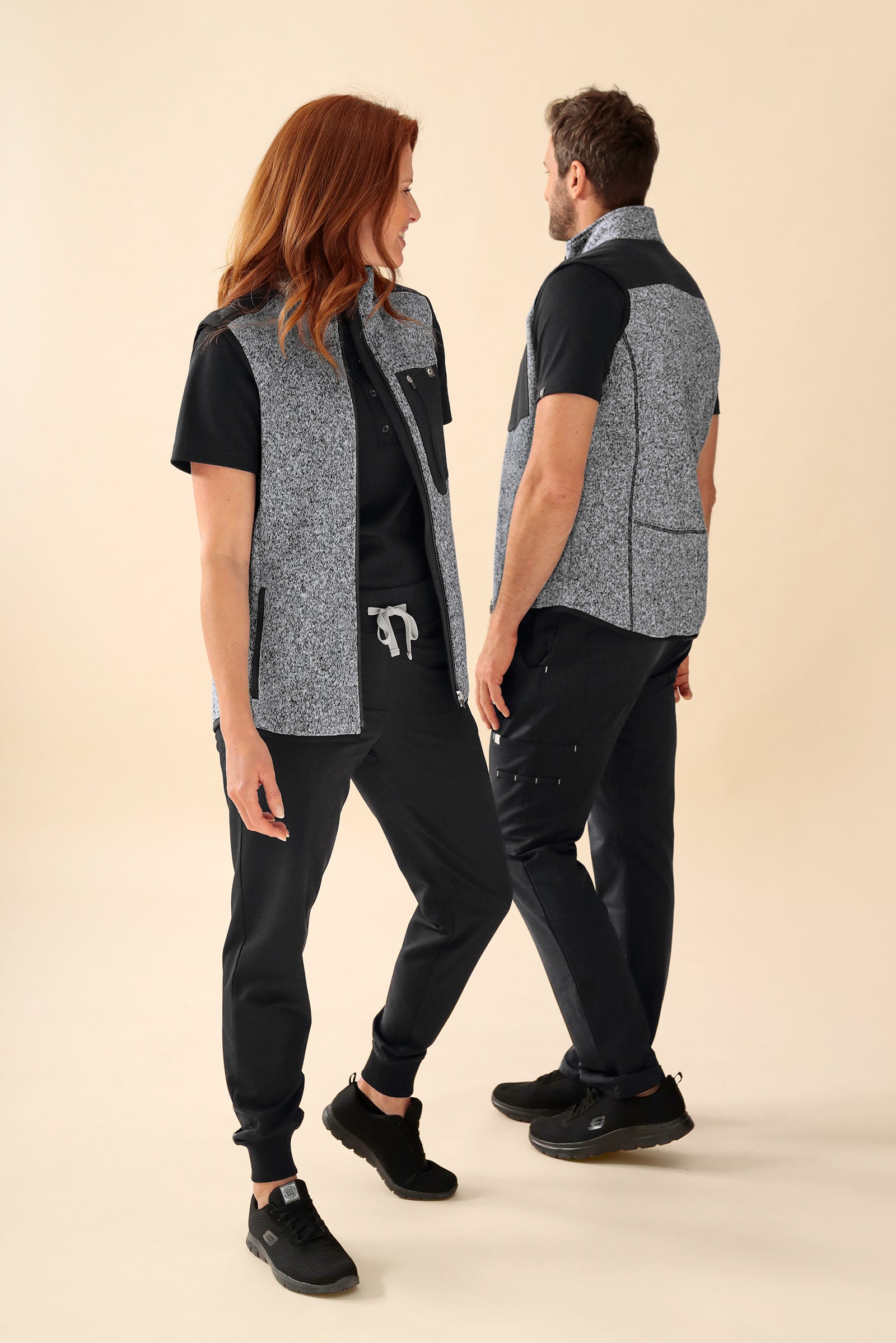 KAERE Gilet en maille polaire mixte - Col officier gris chiné