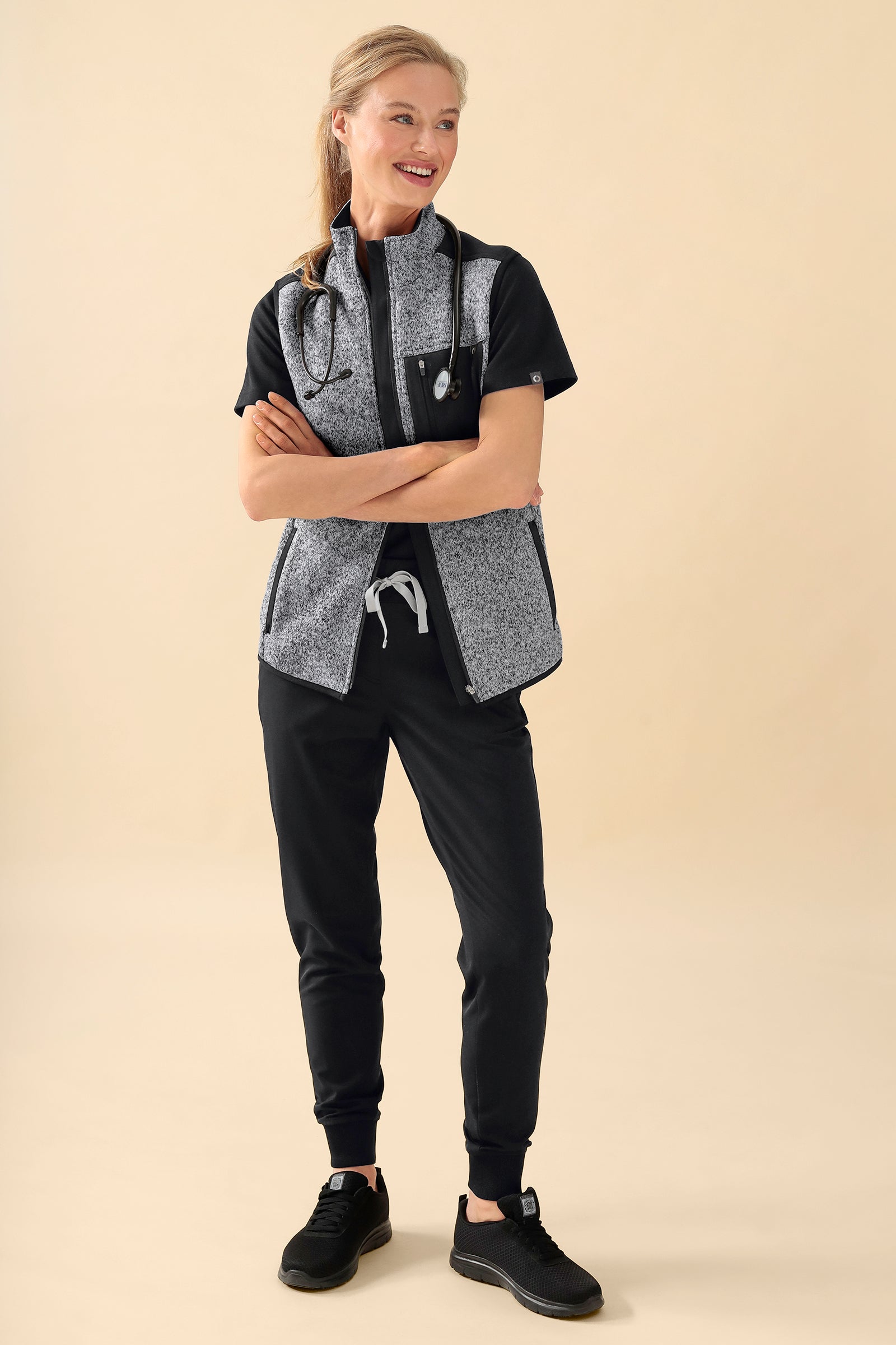 KAERE Gilet en maille polaire mixte - Col officier gris chiné