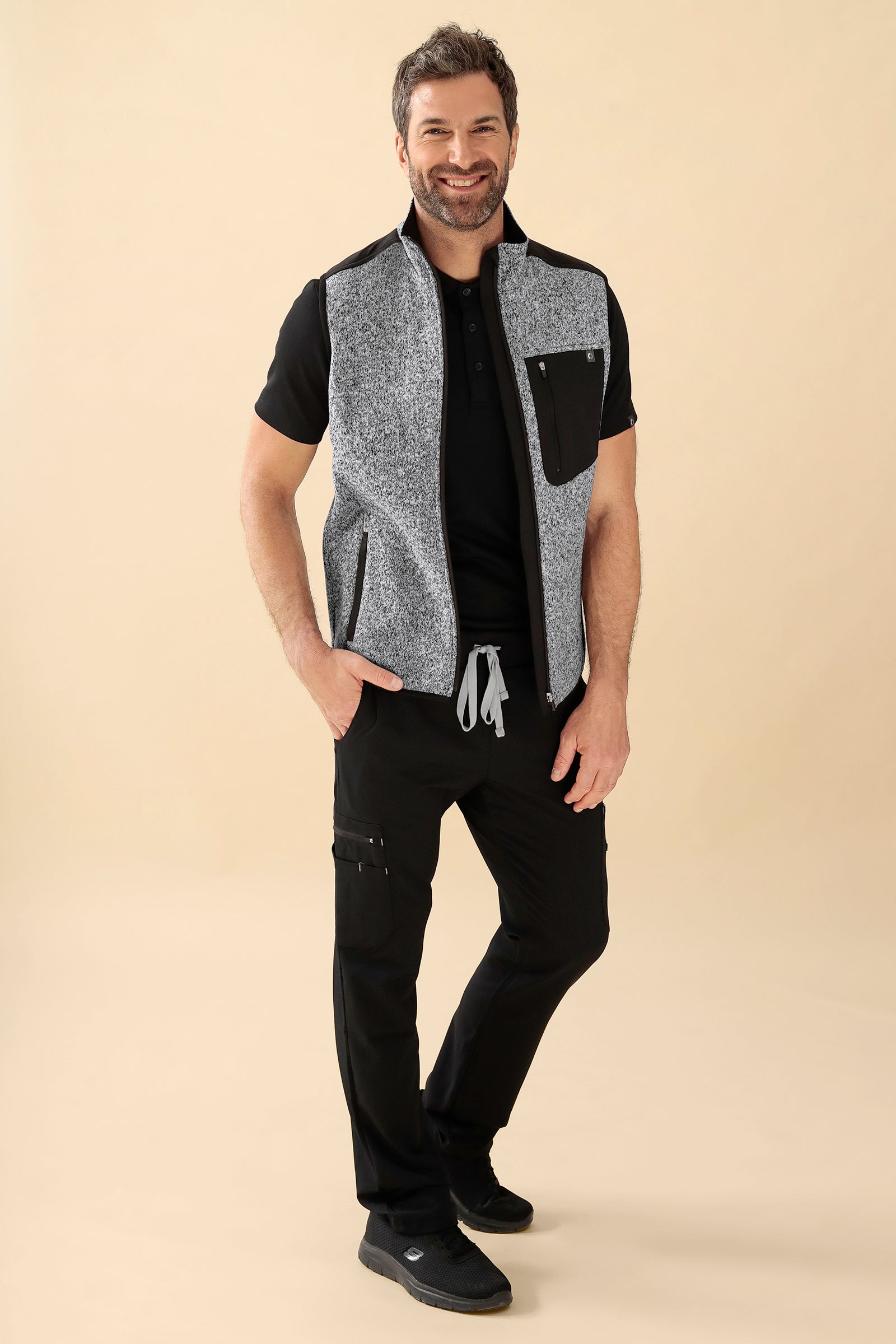 KAERE Gilet en maille polaire mixte - Col officier gris chiné
