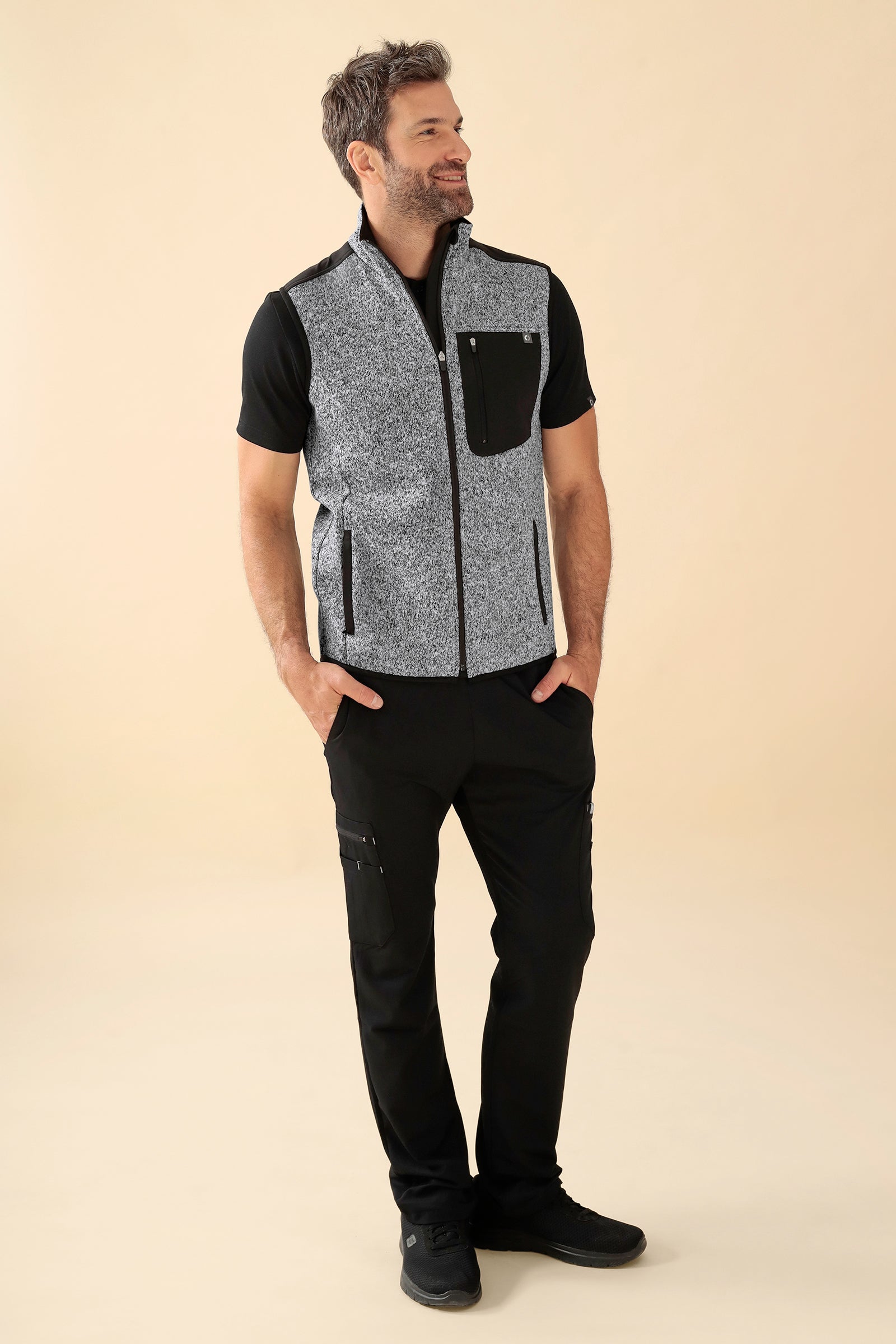 KAERE Gilet en maille polaire mixte - Col officier gris chiné