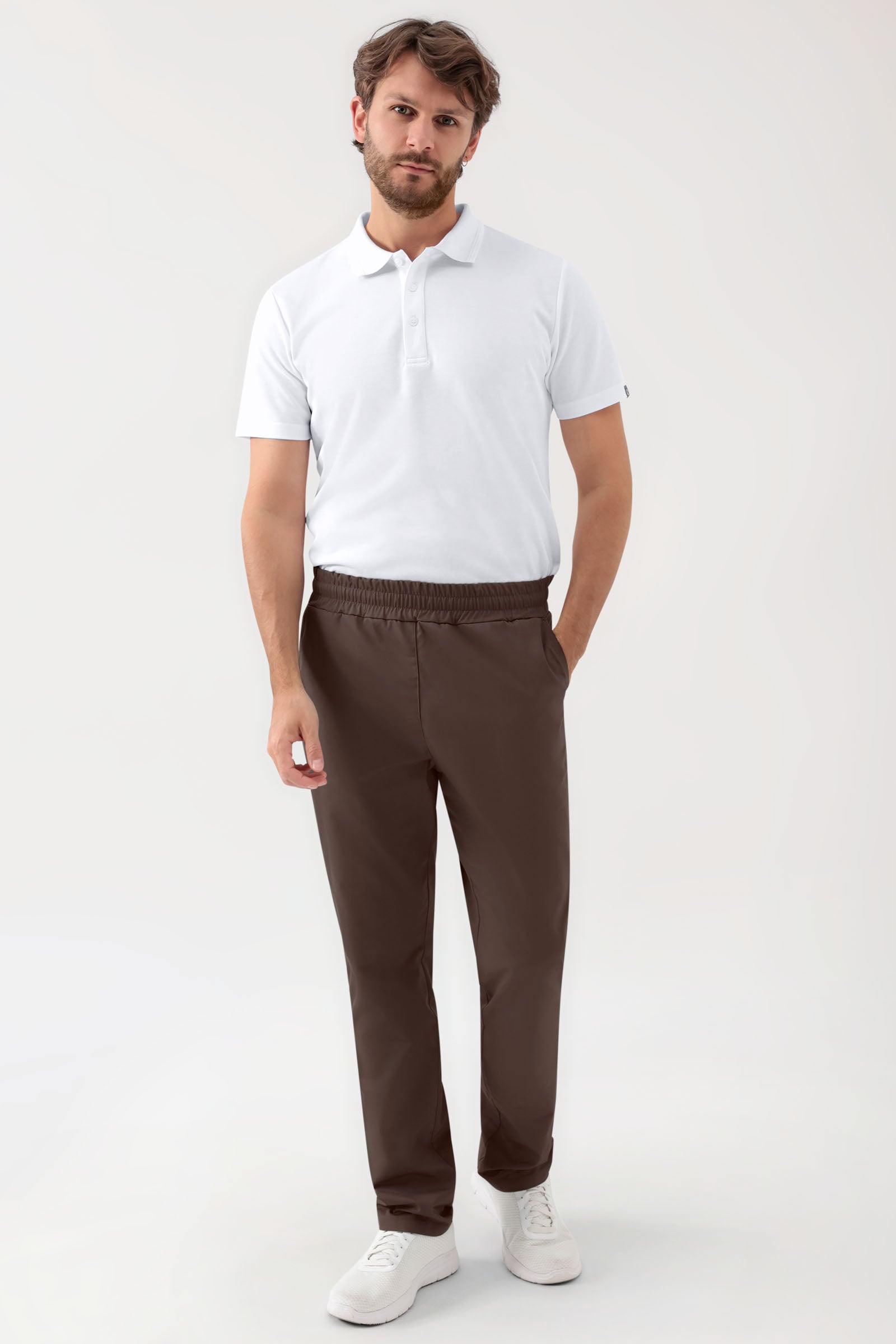 GREEN Pantalon Stretch mixte - Ceinture élastiquée coffee, Vue de face 
