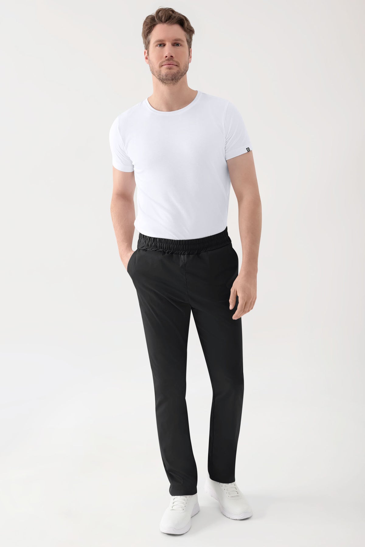 Pantalon Stretch mixte - Ceinture élastiquée noir, Vue de face 