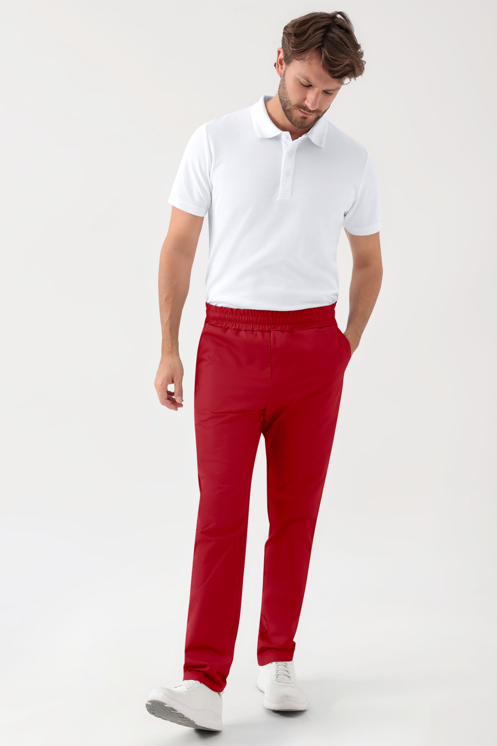 GREEN Pantalon Stretch mixte - Ceinture élastiquée rouge, Vue de face 