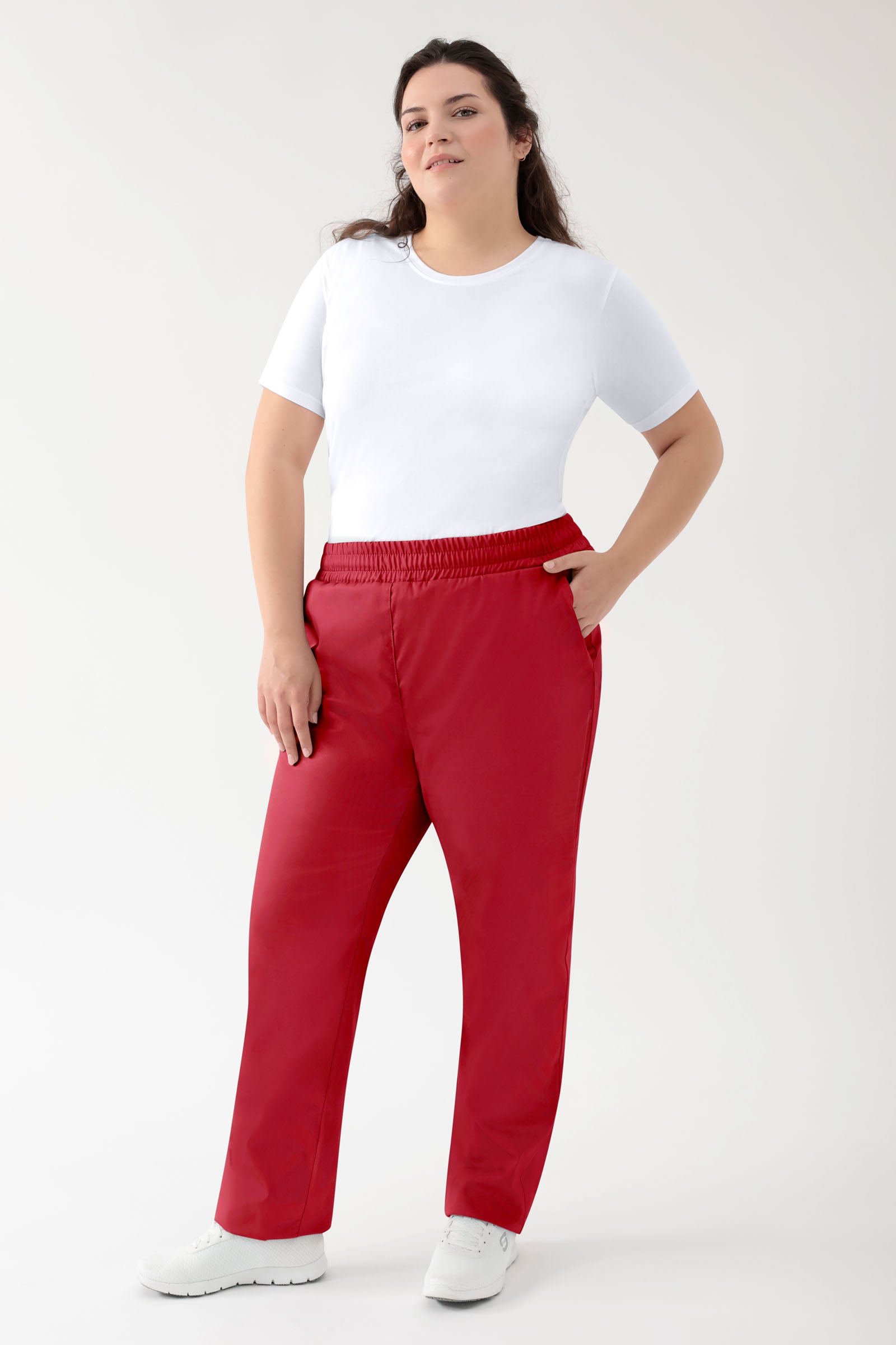 GREEN Pantalon Stretch mixte - Ceinture élastiquée rouge, Vue de face 