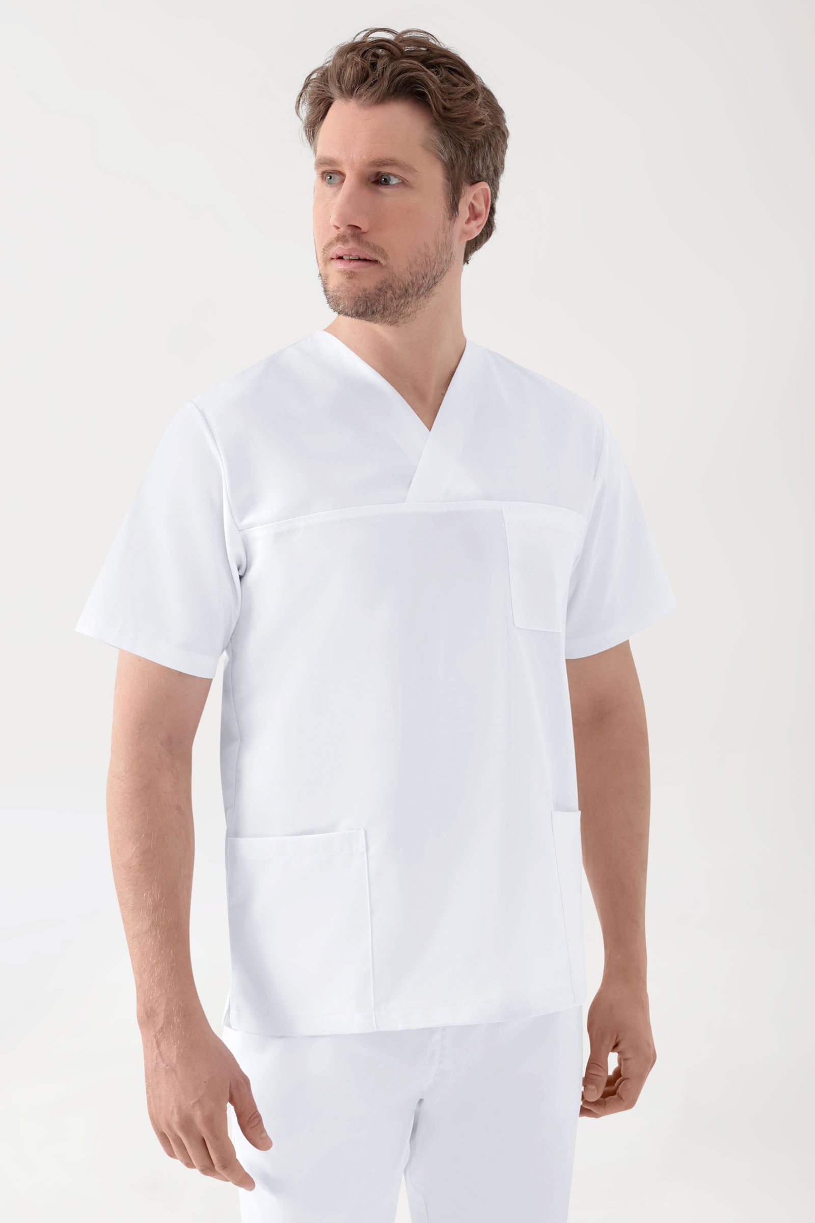 Tunique Stretch Homme - Décolleté V blanc