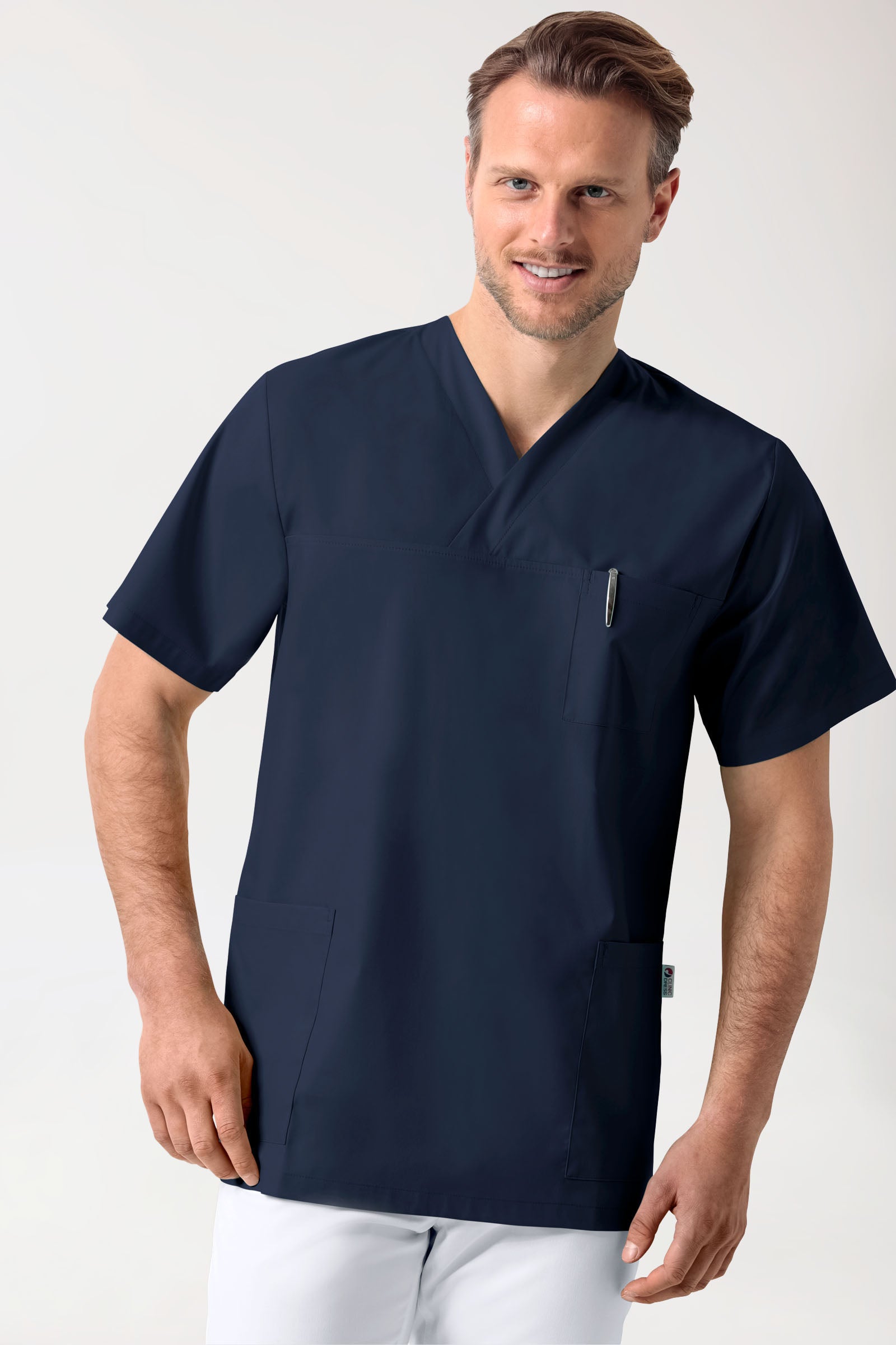 Tunique Stretch mixte - Col V bleu navy, Vue de face 