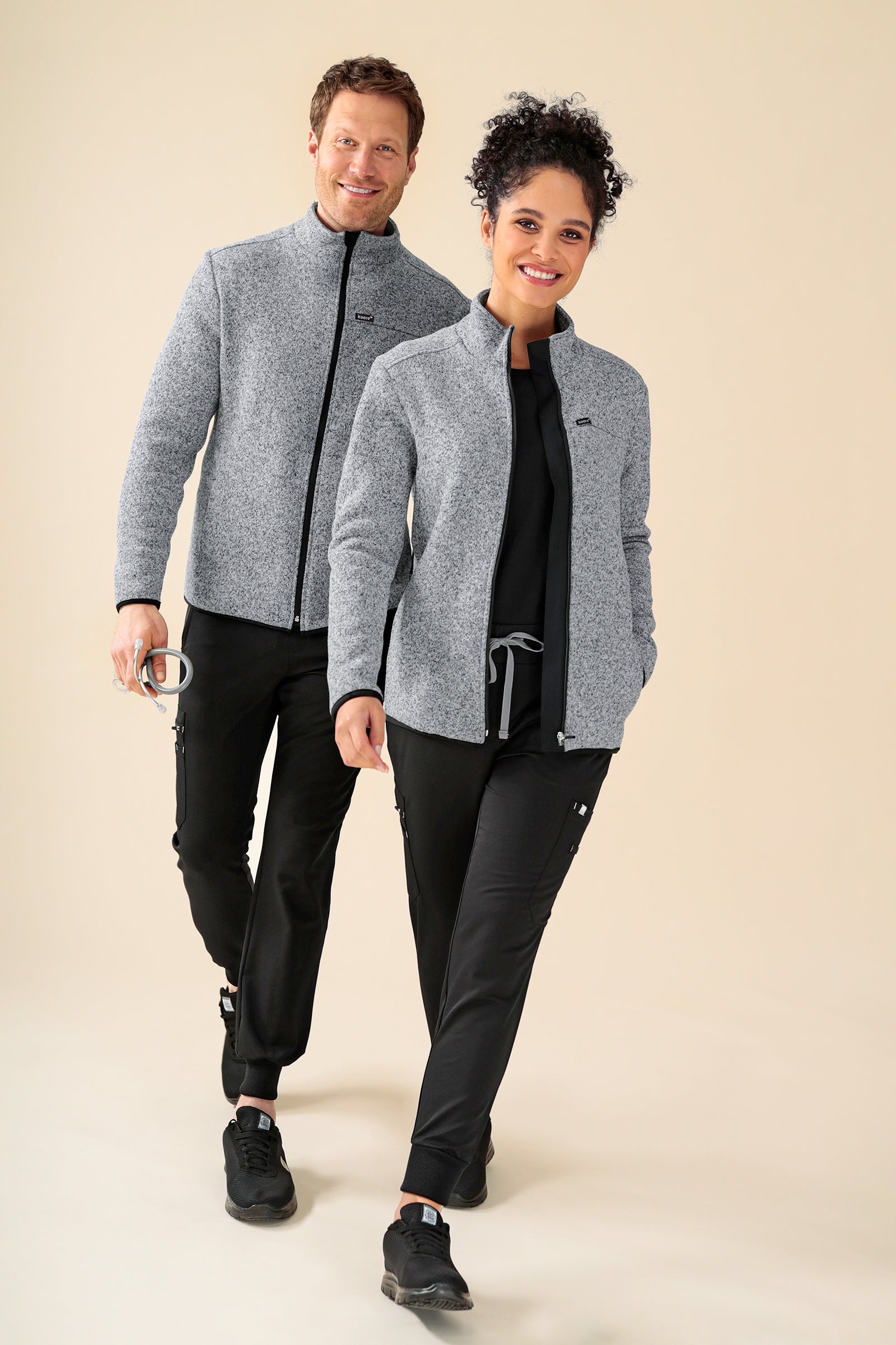 KAERE Veste en Maille Polaire mixte - Zippée gris chiné, Vue de face 