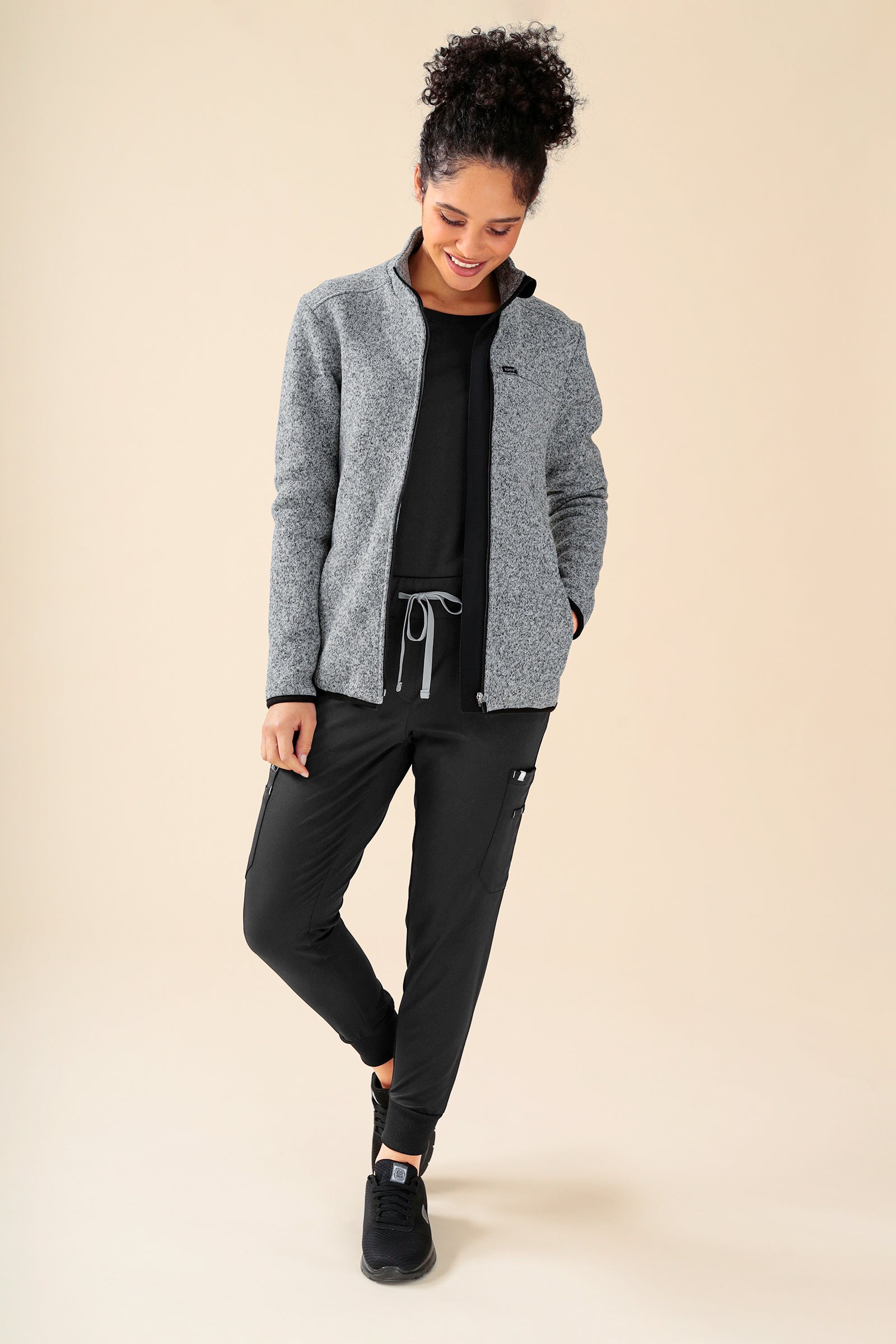 KAERE Veste en Maille Polaire mixte - Zippée gris chiné, Vue de face 