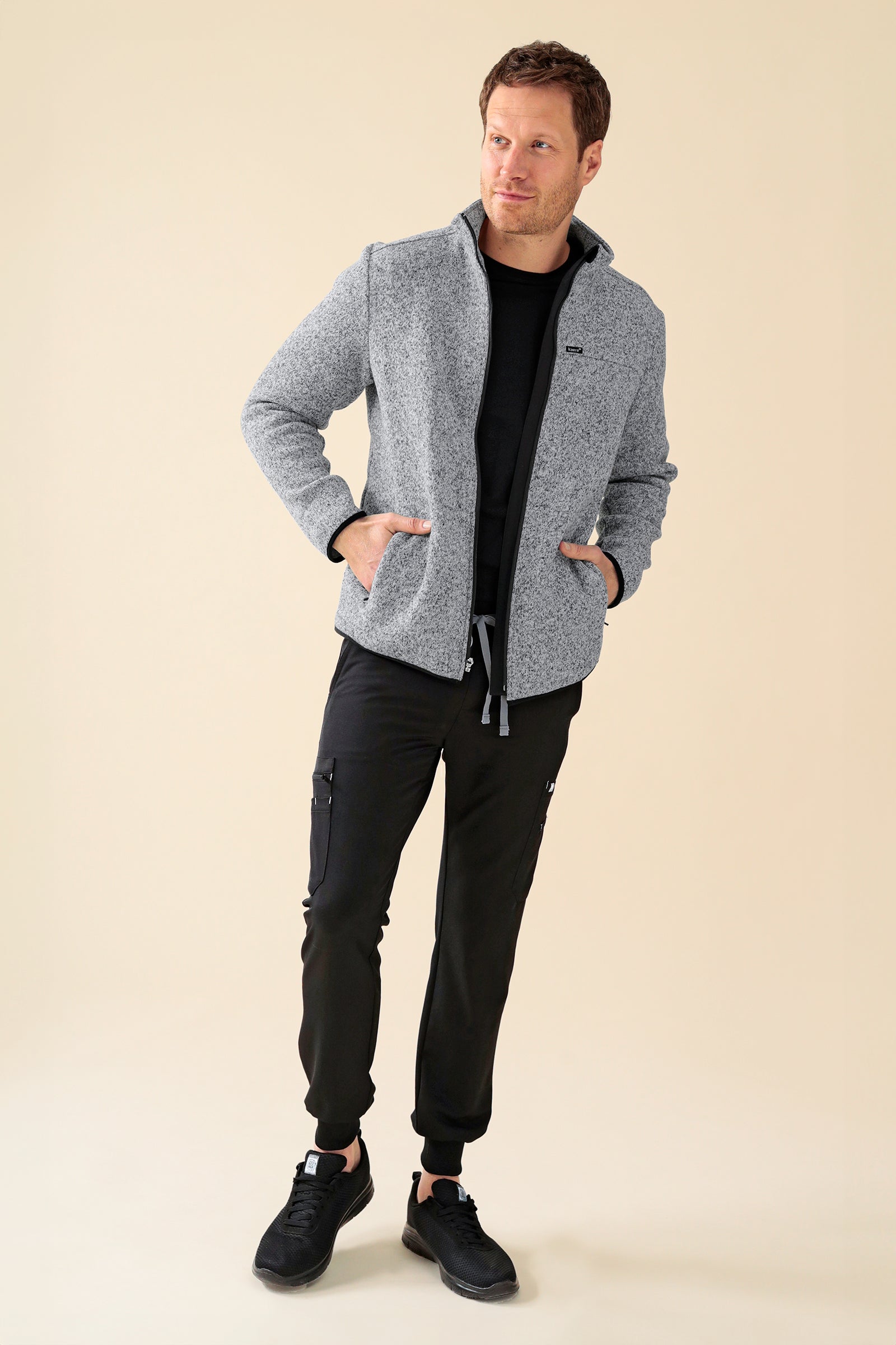 KAERE Veste en Maille Polaire mixte - Zippée gris chiné, Vue de face 