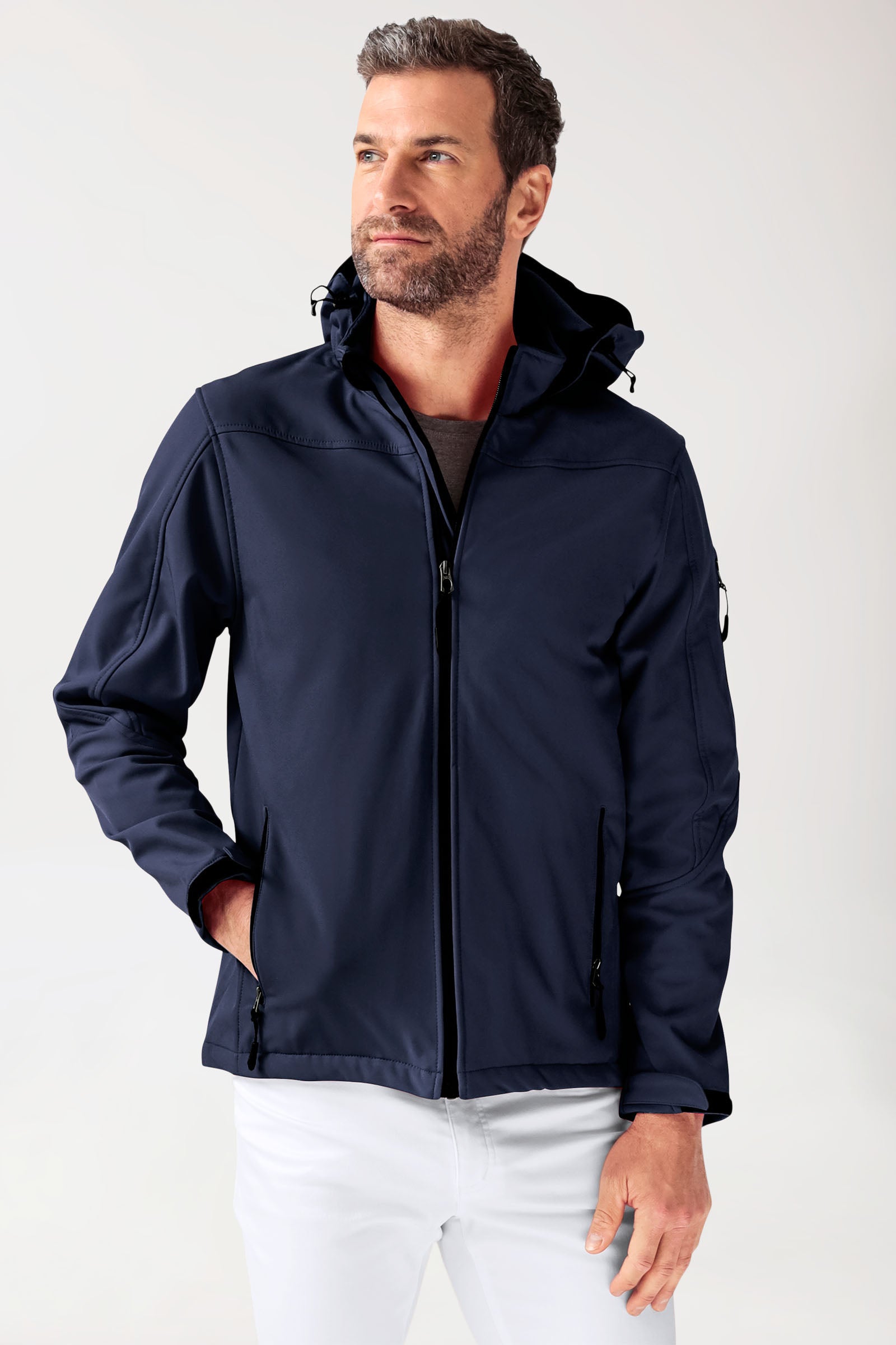 Softshell Veste mixte - à capuche bleu navy, Vue de face 