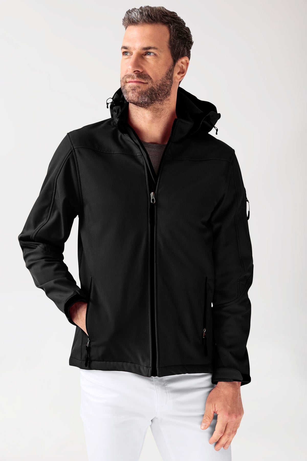 Softshell Veste mixte - à capuche noir, Vue de face 