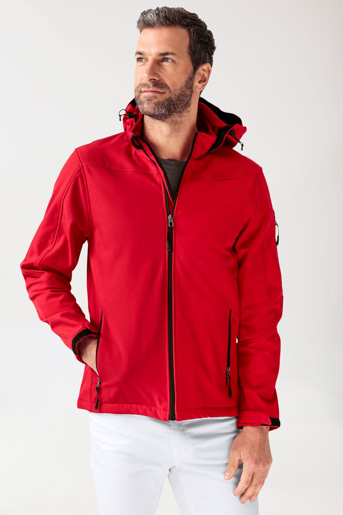 Softshell Veste mixte - à capuche rouge, Vue de face 