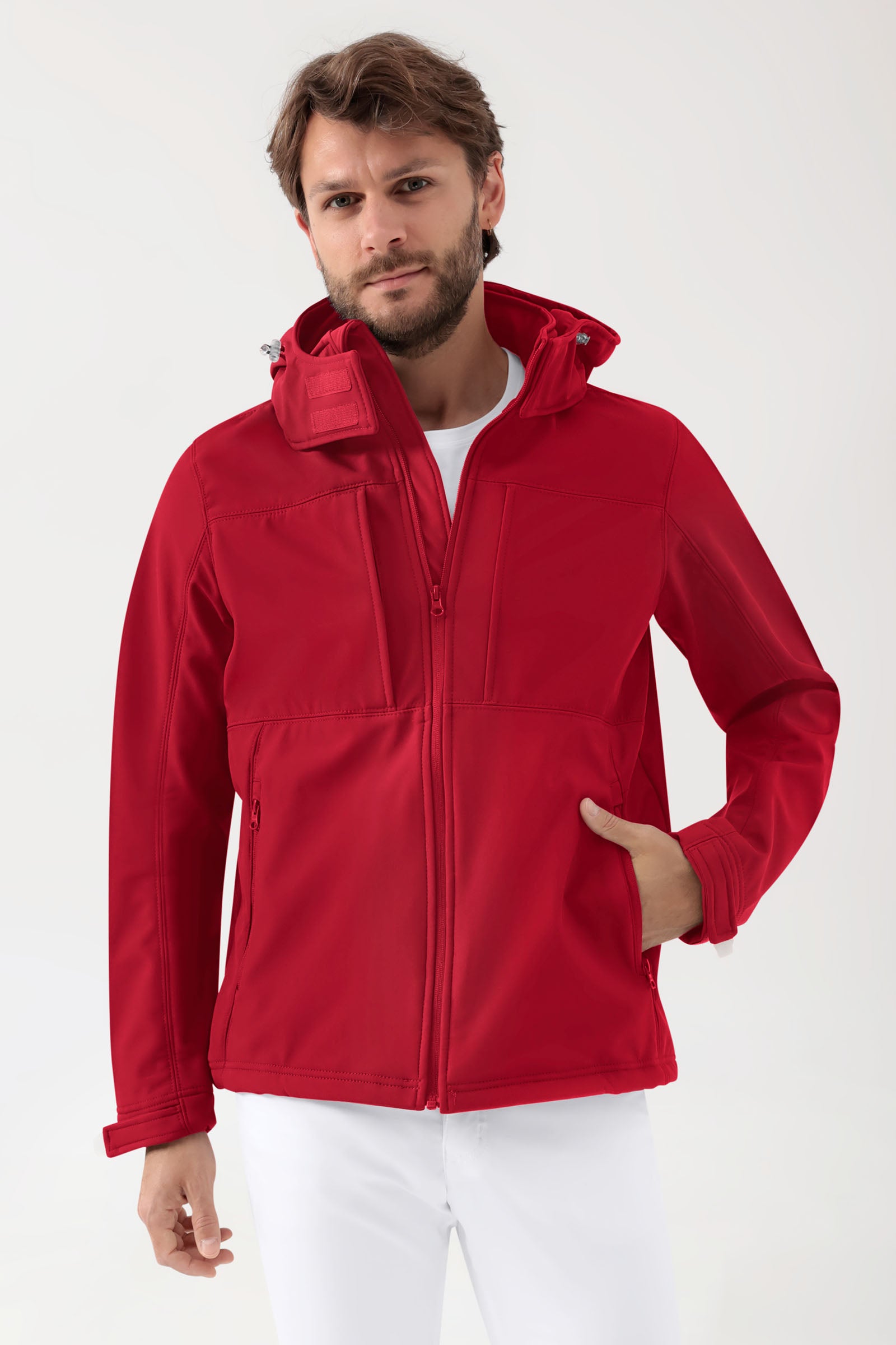Softshell Veste mixte - à capuche rouge