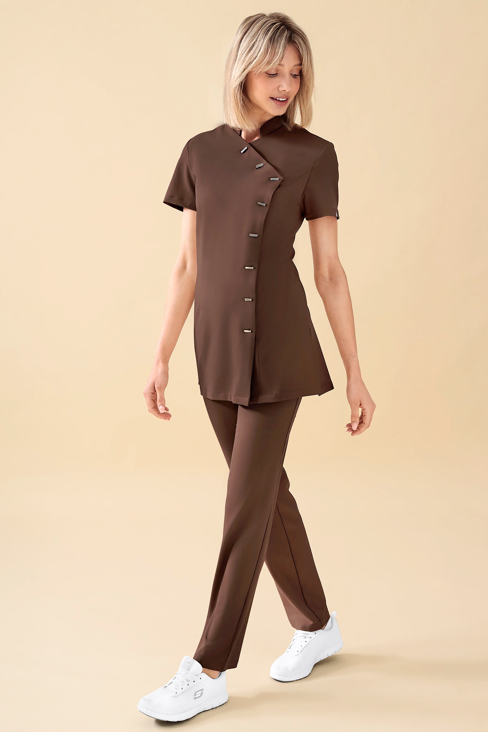 KAERE Blouse Femme - boutonnage asymétrique coffee