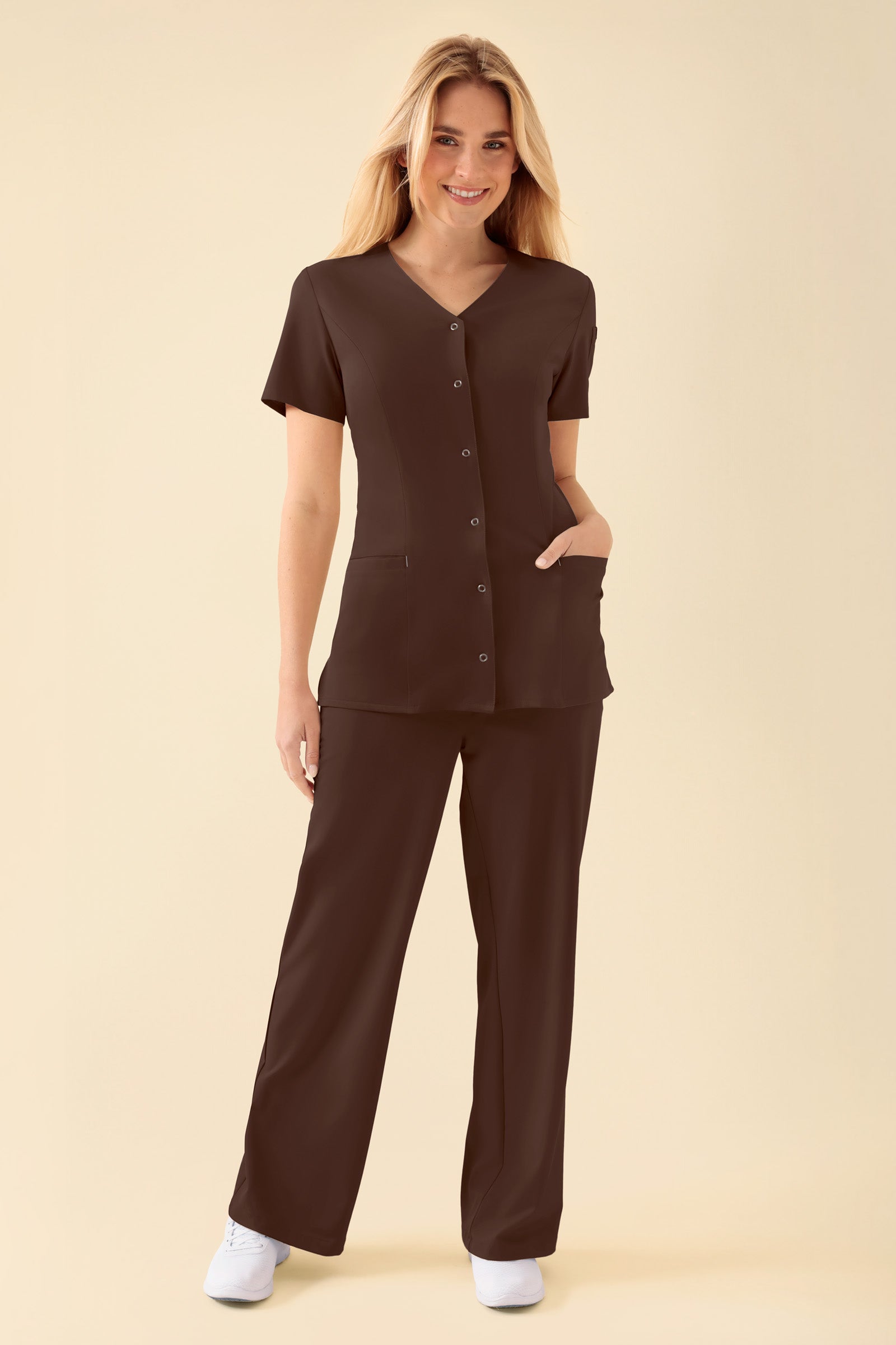 KAERE Blouse Femme - Patte de boutonnage coffee