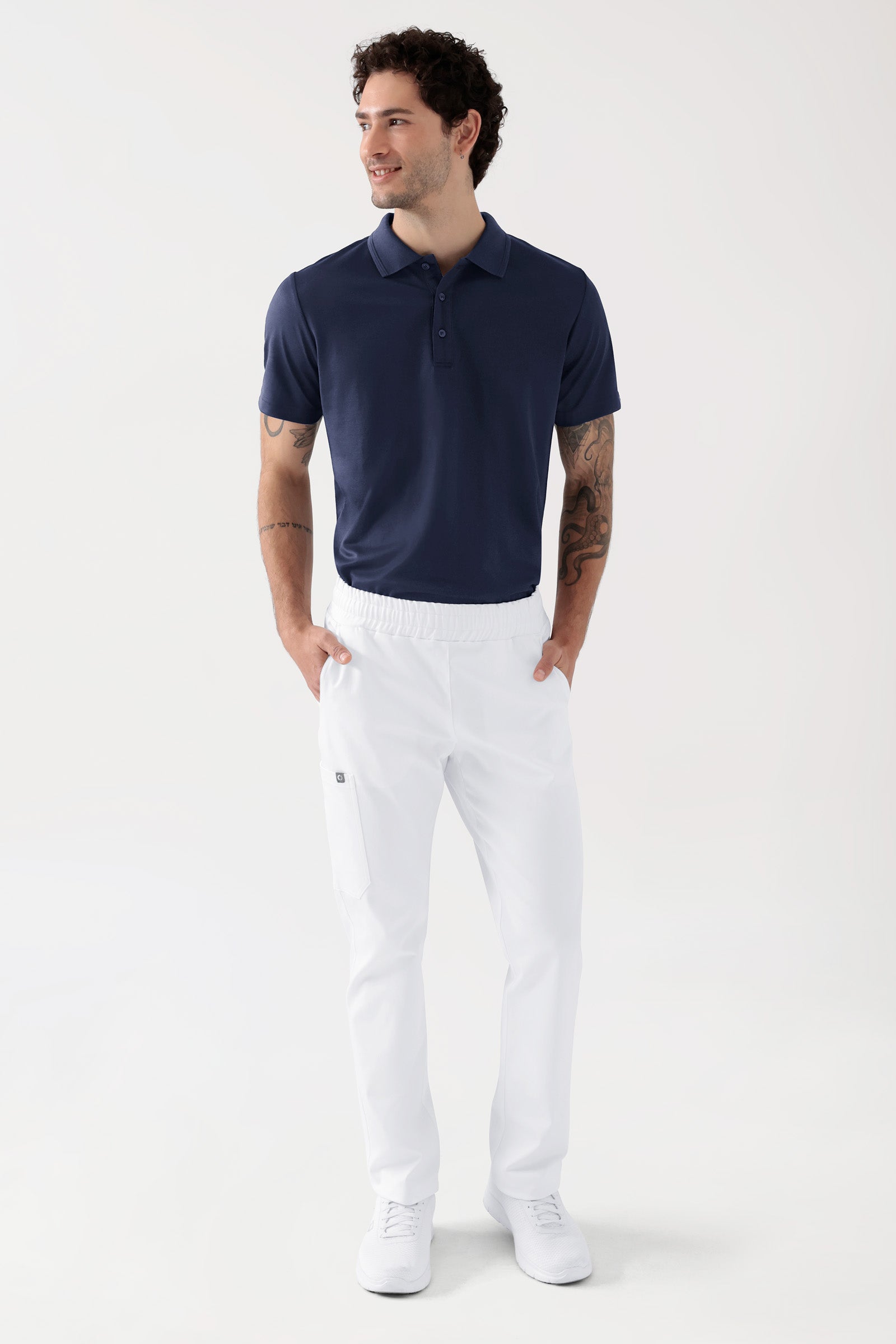 COMFY FLEX Pantalon Stretch mixte - 1/1 longueur blanc, Vue de face Le mannequin mesure 188 cm et porte la taille M