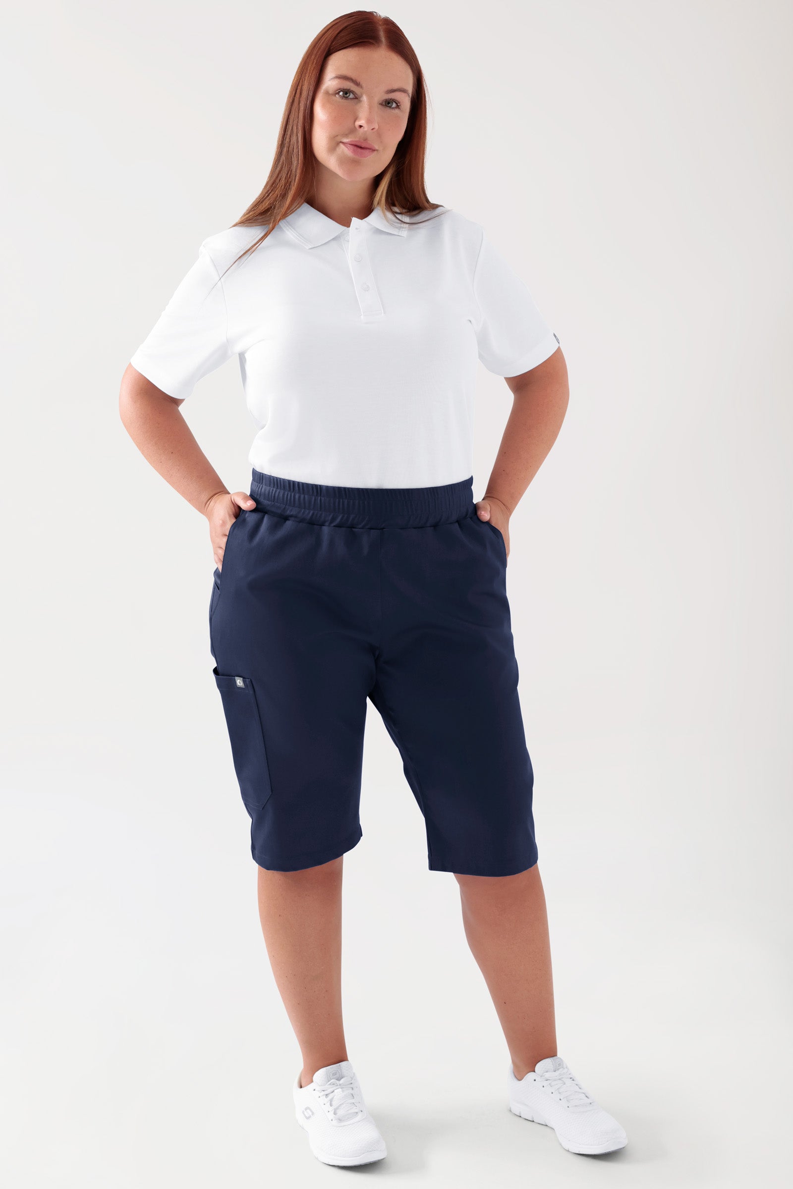 COMFY FLEX Pantalon Stretch mixte - bermuda navy, Vue de face Le mannequin mesure 173 cm et porte la taille L