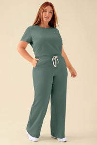 KAERE Pantalon Femme - large jambe vert foncé