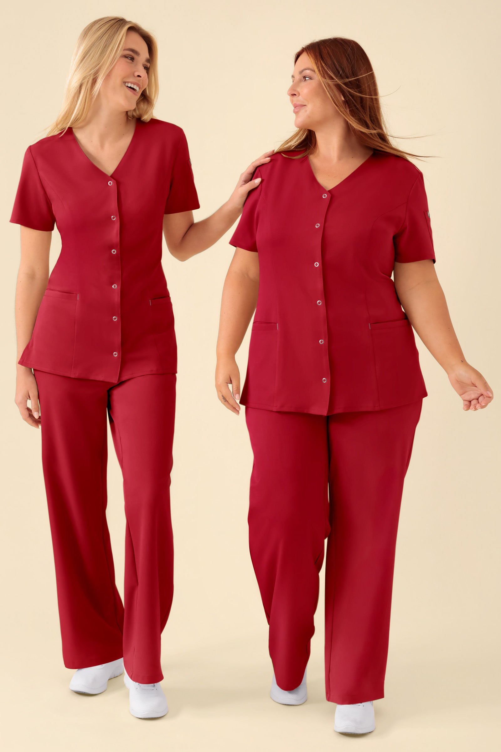 KAERE Blouse Femme - Patte de boutonnage rouge, Vue de face 