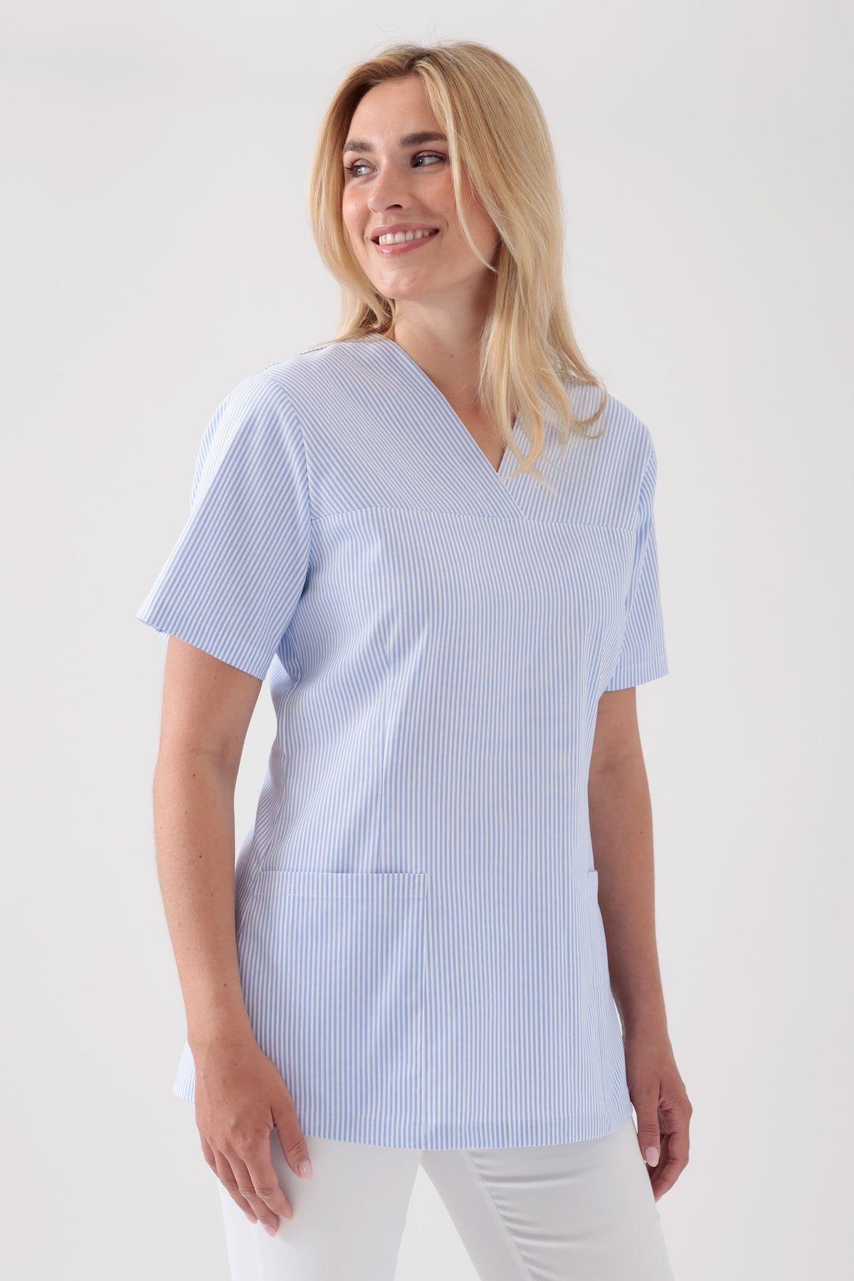 Tunique Stretch Femme - Décolleté  blanc/bleu, Vue de face 