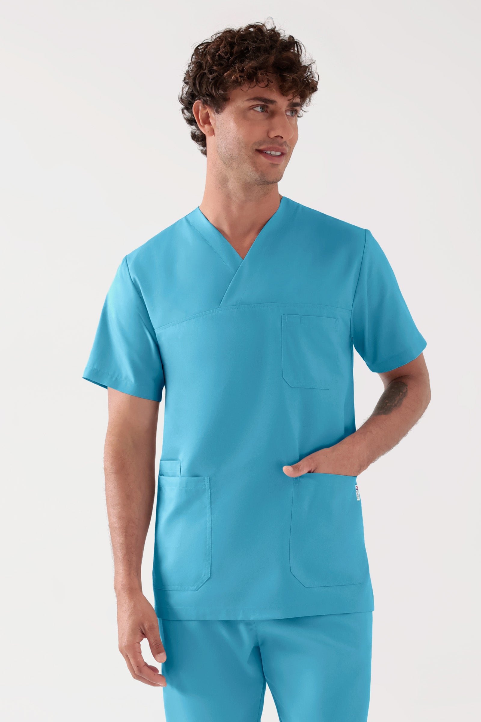 TENCEL™ Tunique Homme - Col V turquoise foncé