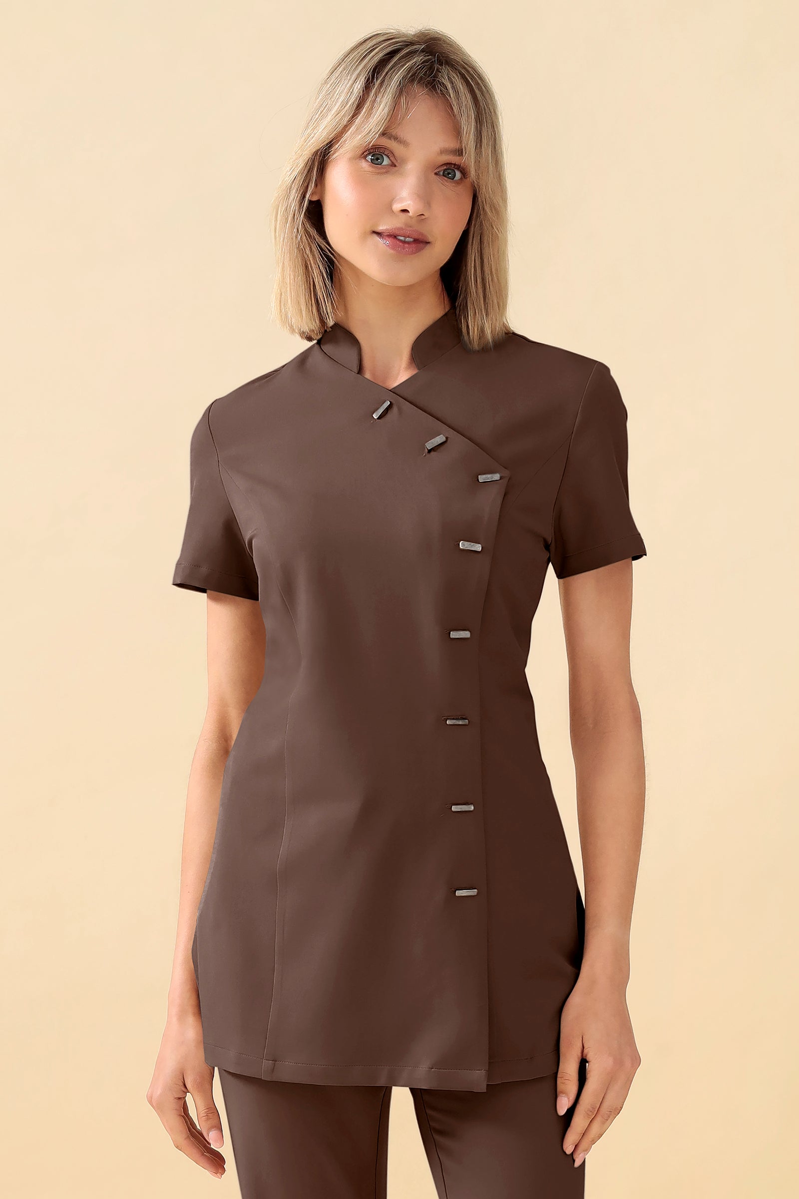 KAERE Blouse Femme - boutonnage asymétrique coffee