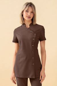 KAERE Blouse Femme - boutonnage asymétrique coffee