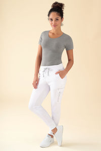 KAERE Pantalon Femme - avec poches cargo et ourlets côtelés blanc