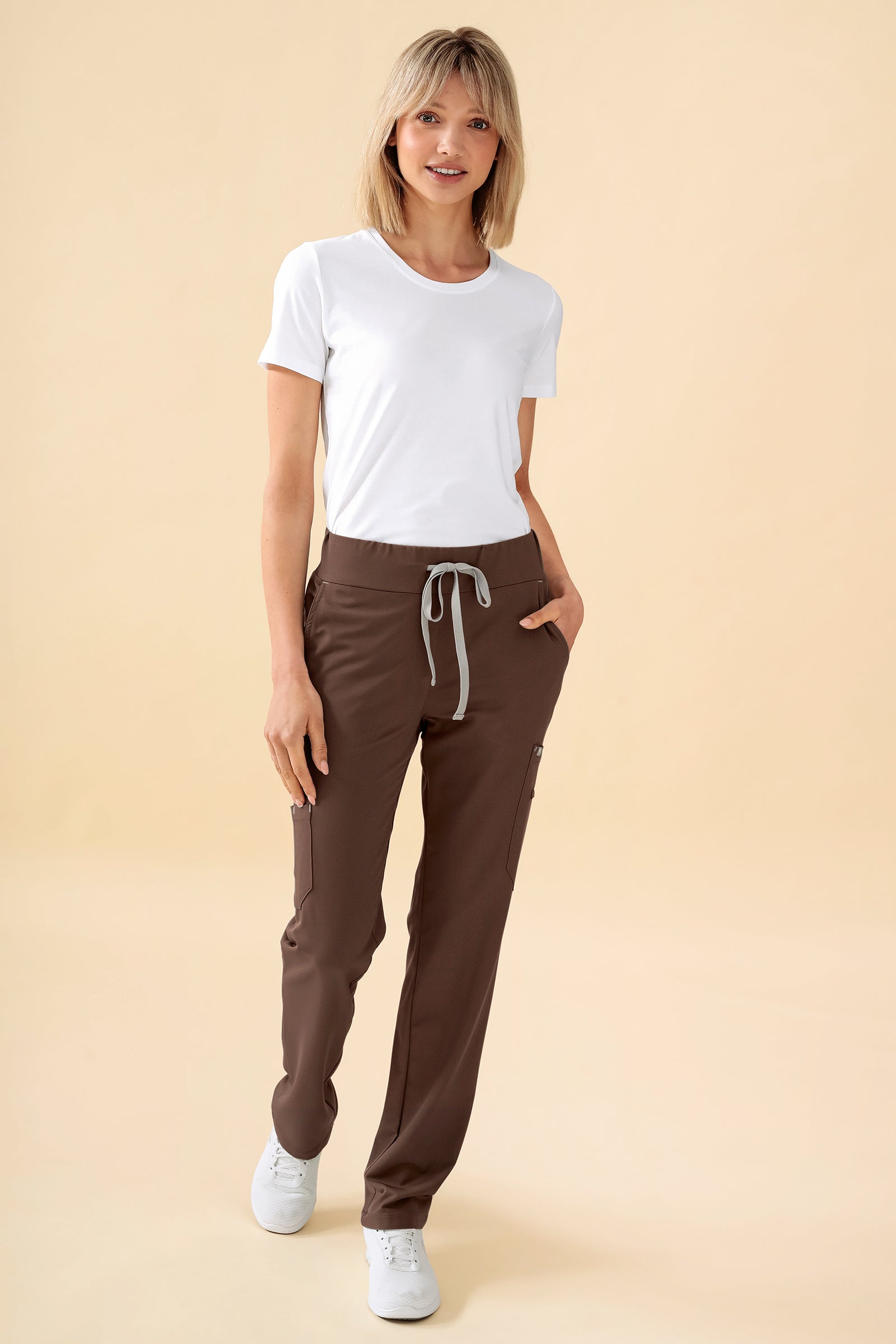 KAERE Pantalon Femme - avec poches cargo coffee