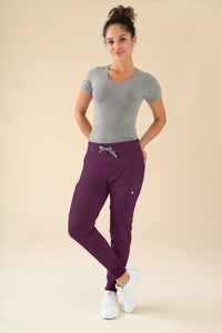 KAERE Pantalon Femme - avec poches cargo et ourlets côtelés prune