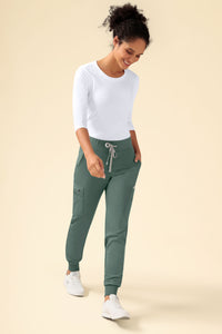 KAERE Pantalon Femme - avec poches cargo et ourlets côtelés vert foncé