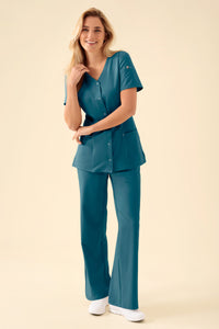 KAERE Blouse Femme - Patte de boutonnage pétrole