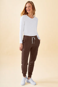 KAERE Pantalon Femme - avec poches cargo et ourlets côtelés coffee