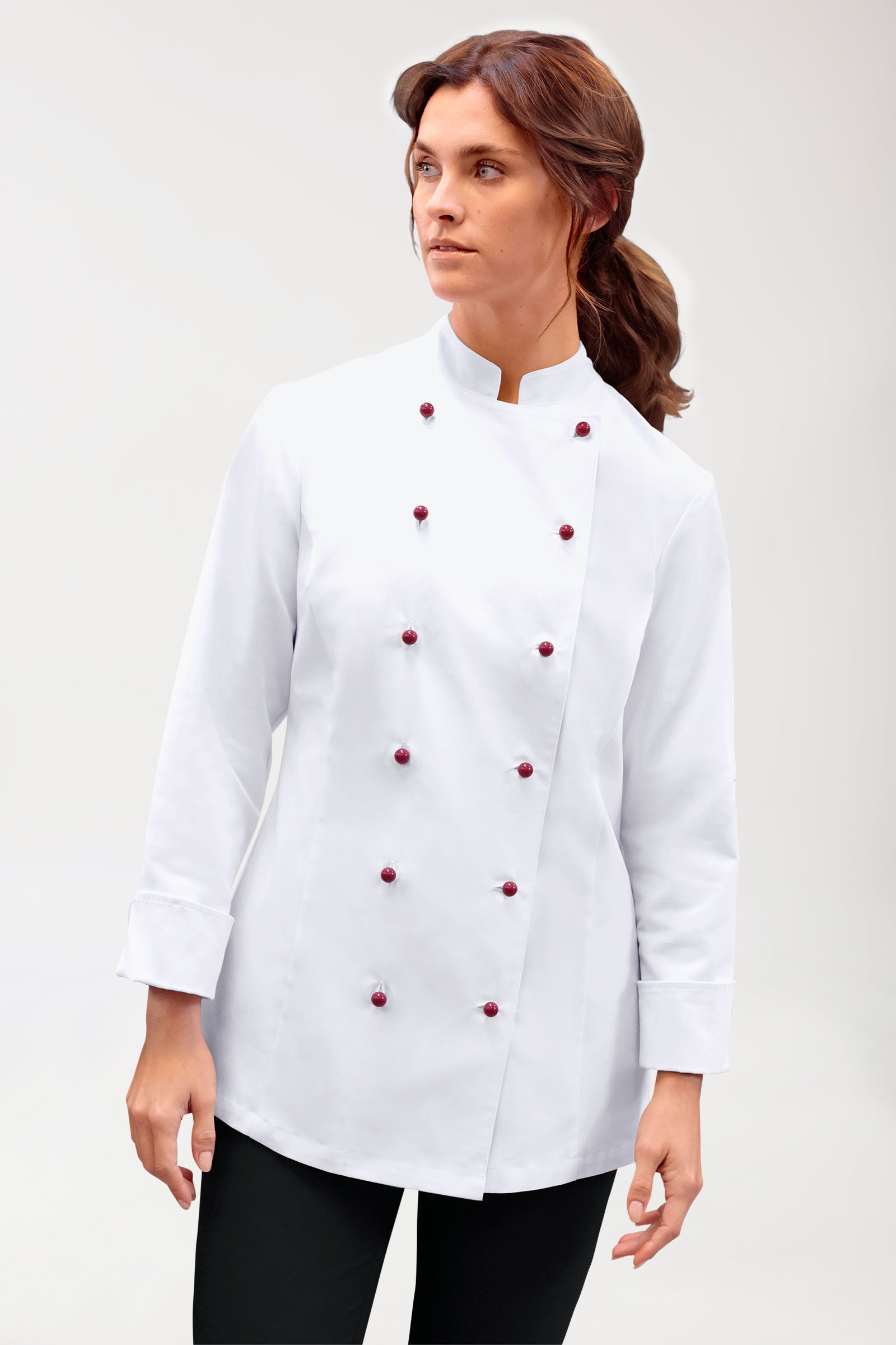 Gastro Veste de cuisine Femme en coton - Manche longue blanc, Vue de face 