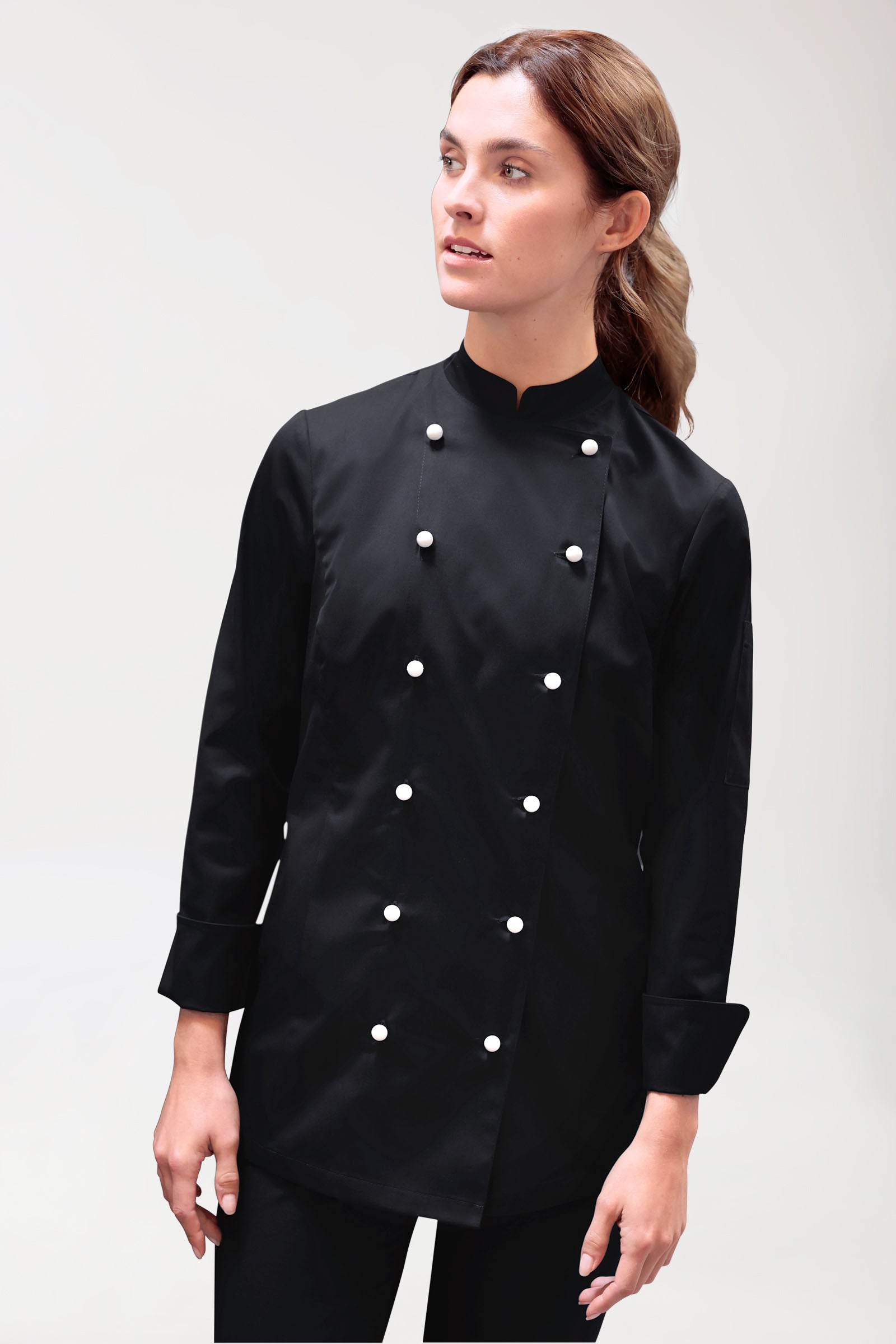 Gastro Veste de cuisine Femme - Patte 6 boutons - Manche longue noir