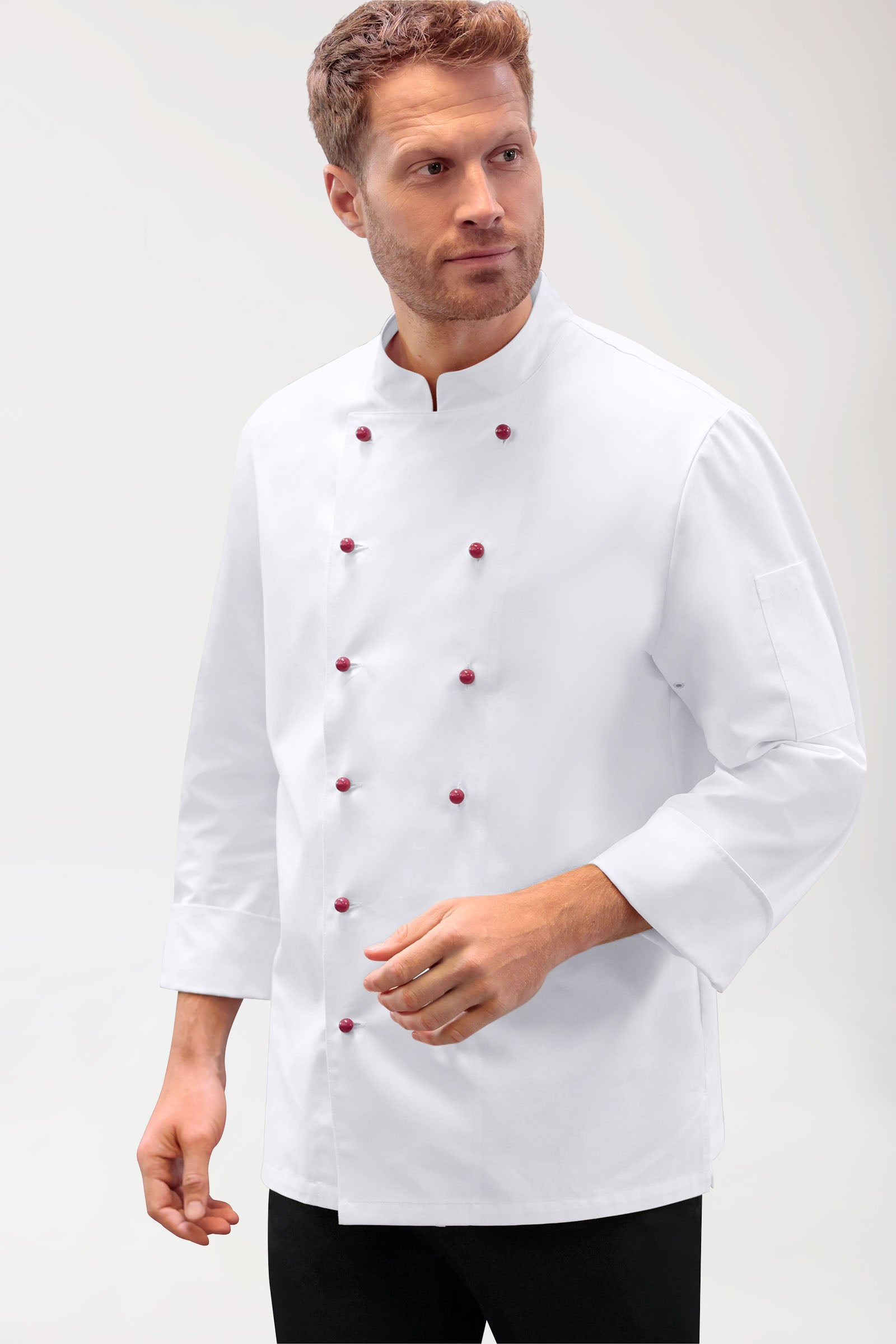 Gastro Veste de cuisine Homme - Patte 6 boutons - Manche longue blanc, Vue de face 