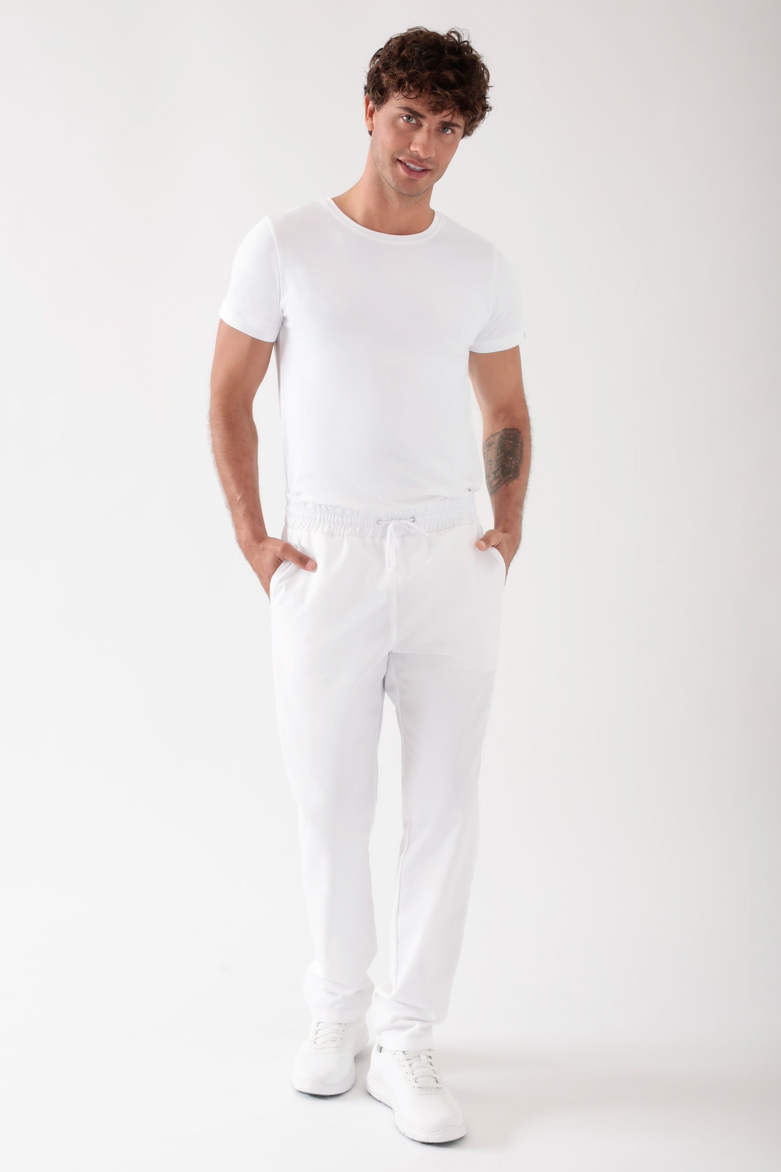 TENCEL™ Pantalon mixte - Ceinture élastique blanc, Vue de face 