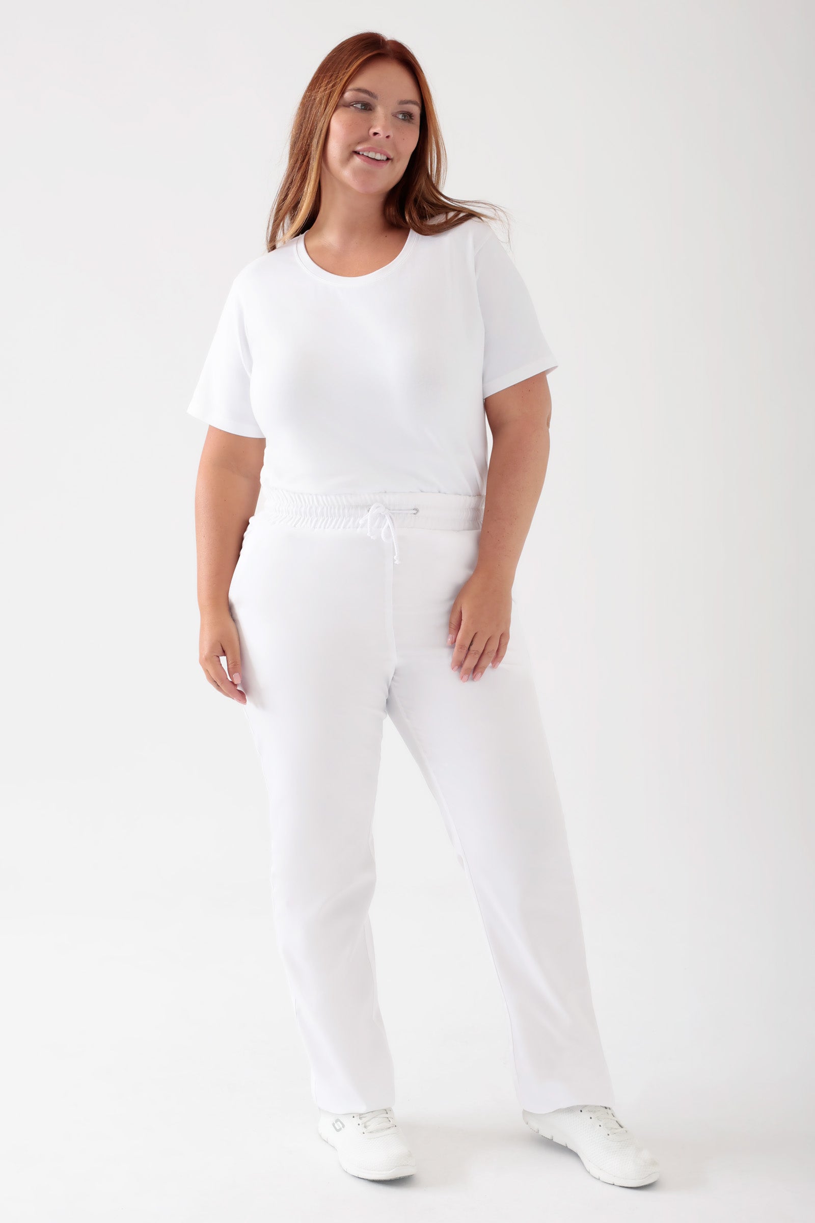 TENCEL™ Pantalon mixte - Ceinture élastique blanc, Vue de face 